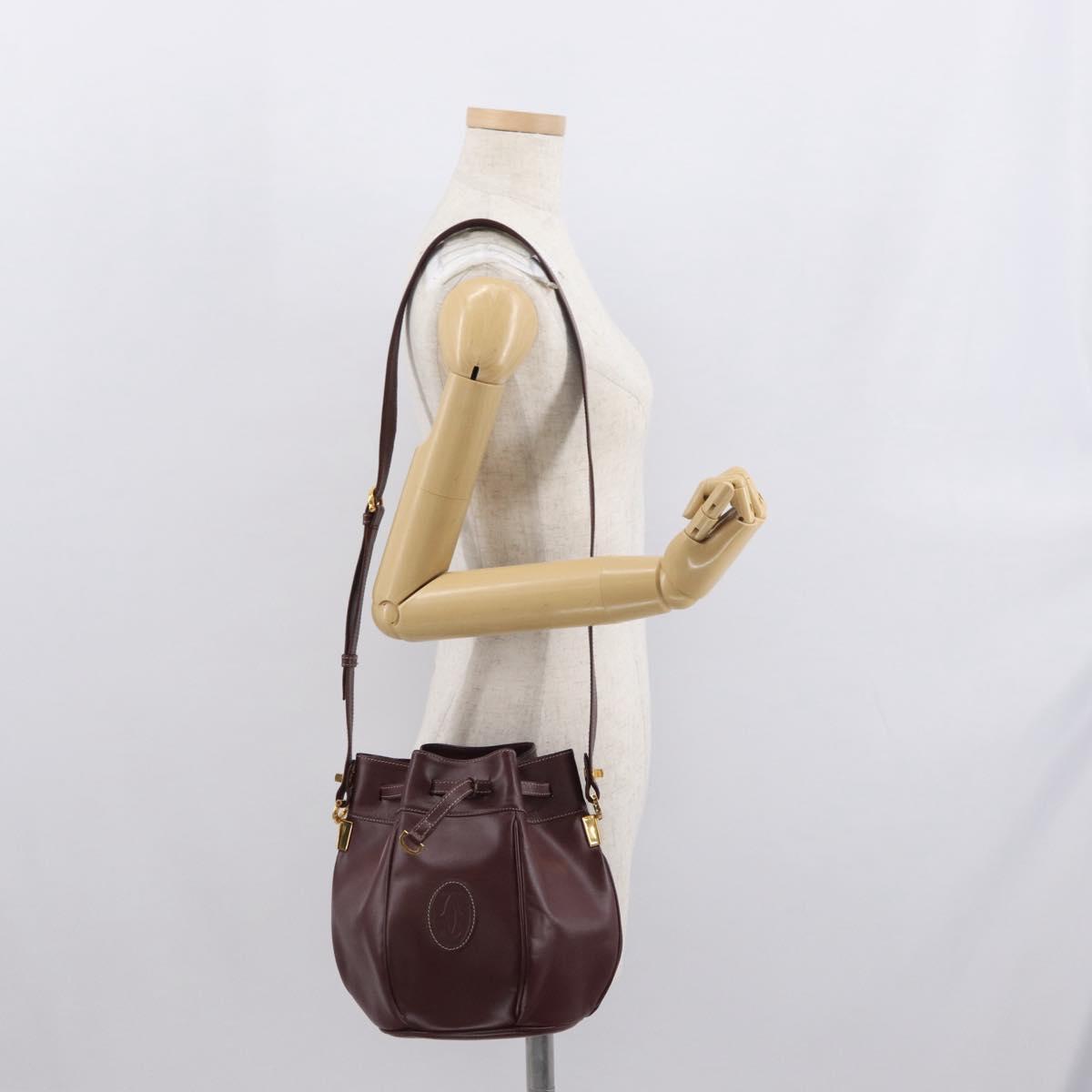 CARTIER Must Line Shoulder Bag Leather Bordeaux Gold Auth 169368
