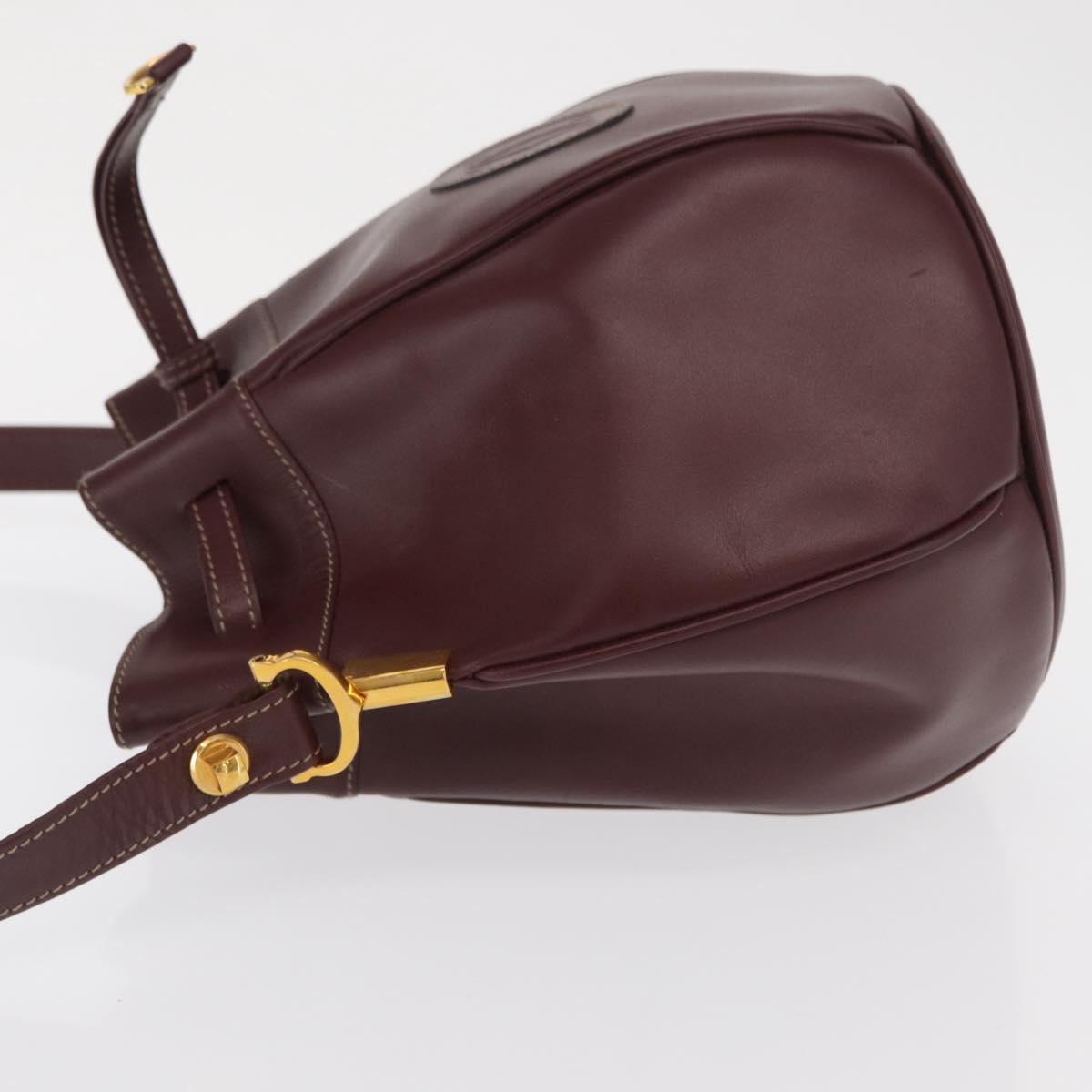 CARTIER Must Line Shoulder Bag Leather Bordeaux Gold Auth 169368