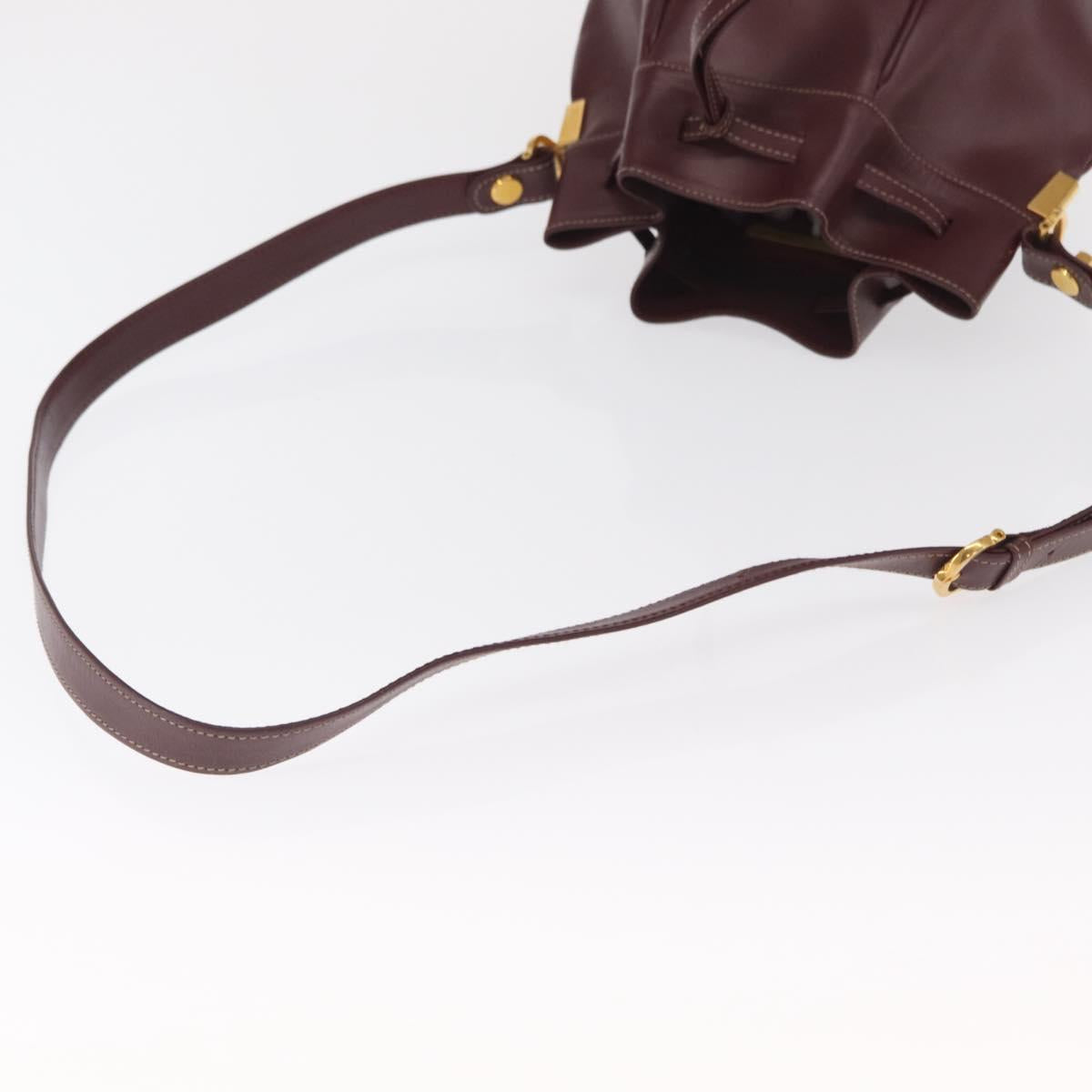 CARTIER Must Line Shoulder Bag Leather Bordeaux Gold Auth 169368