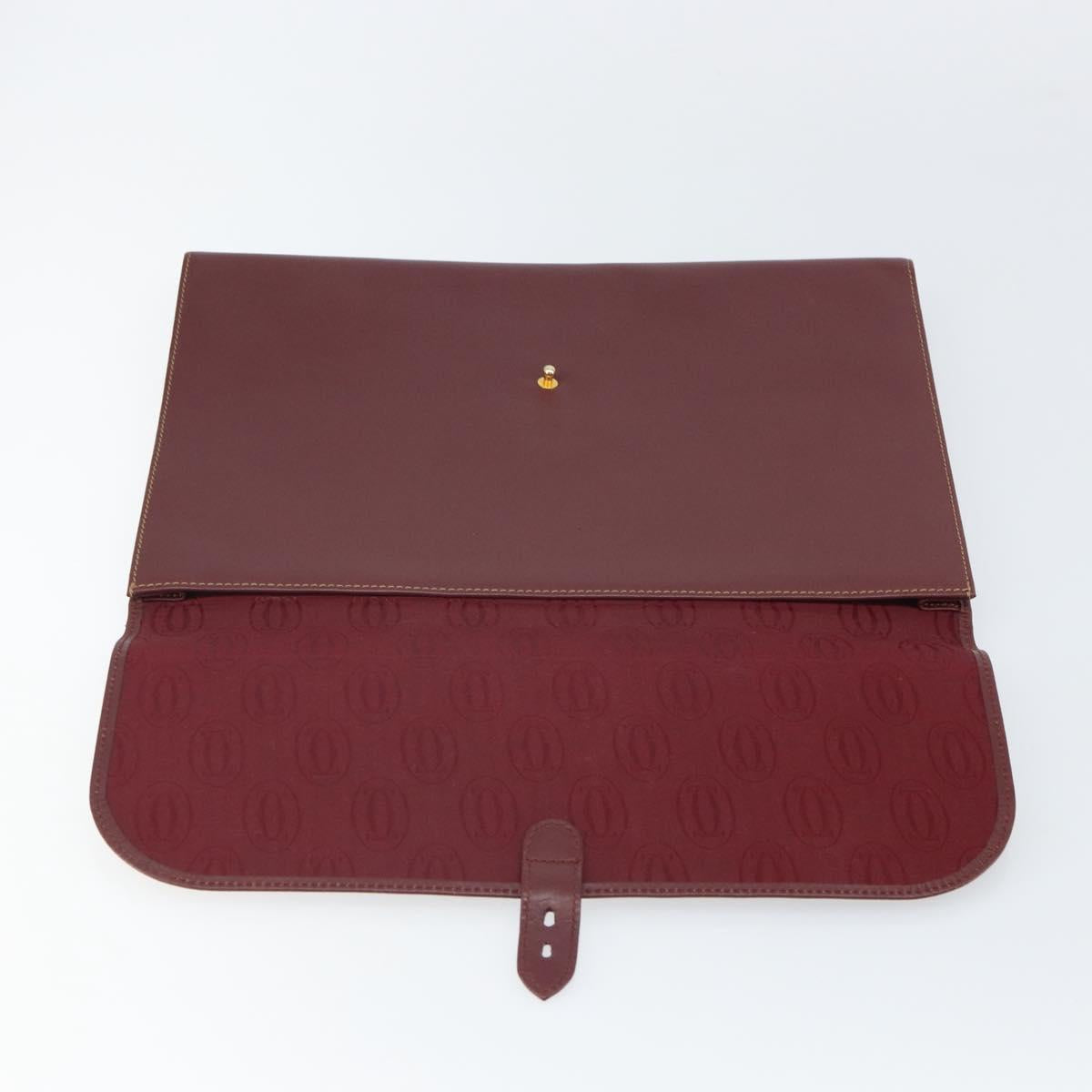 CARTIER Must Line Clutch Bag Leather Bordeaux Gold Auth 169370