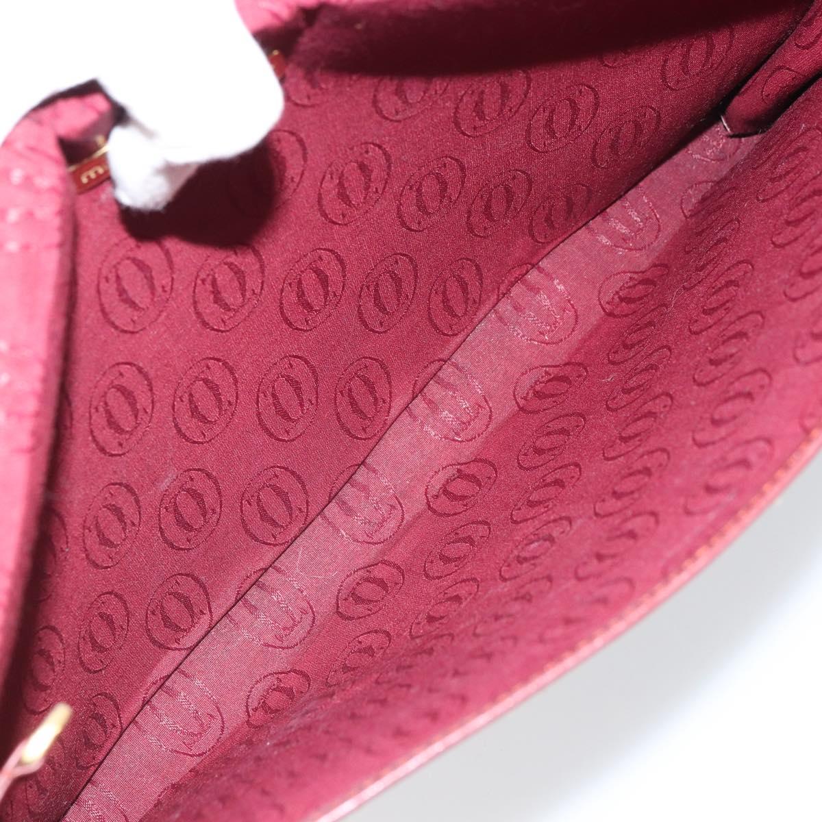 CARTIER Must Line Clutch Bag Leather Bordeaux Gold Auth 169370