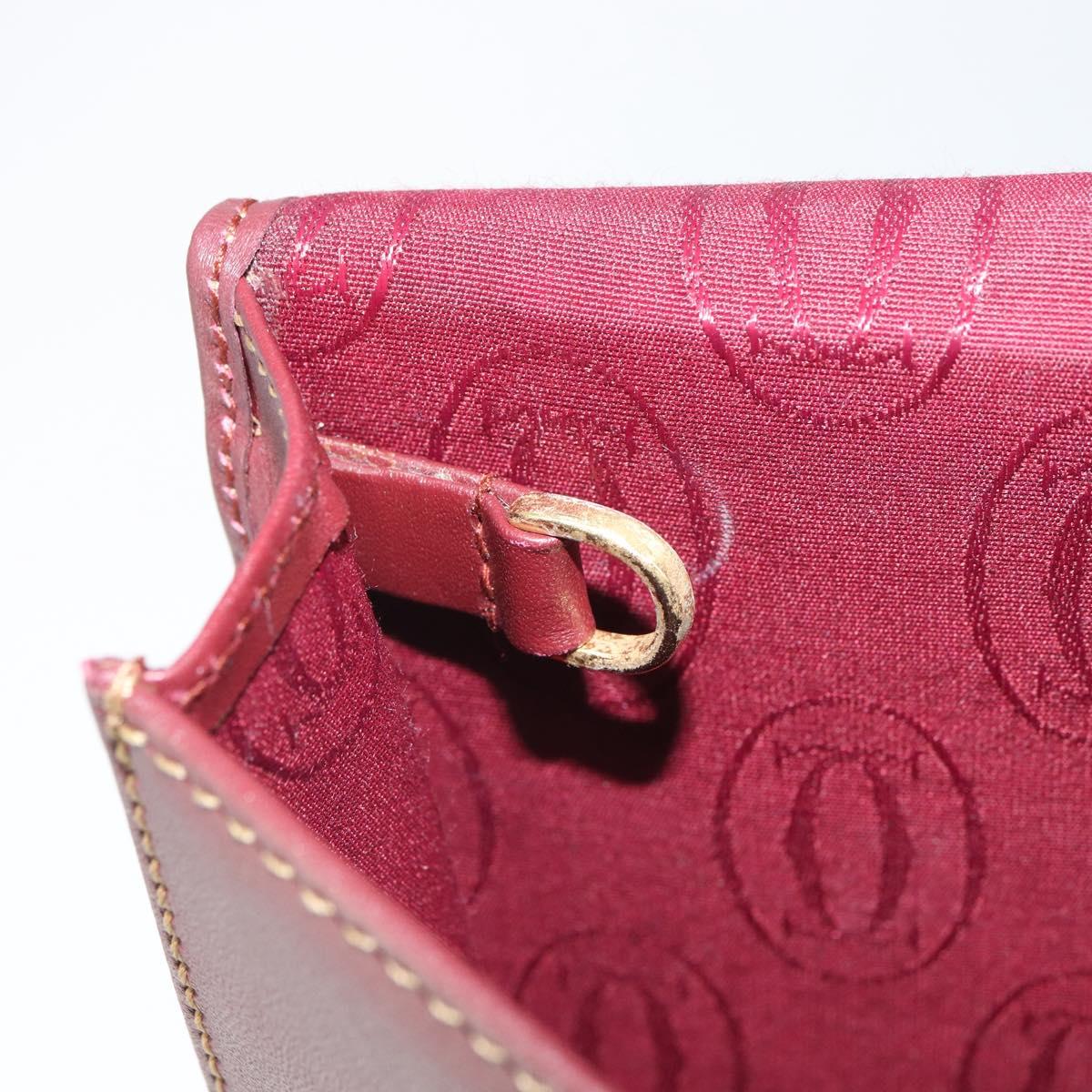 CARTIER Must Line Clutch Bag Leather Bordeaux Gold Auth 169370