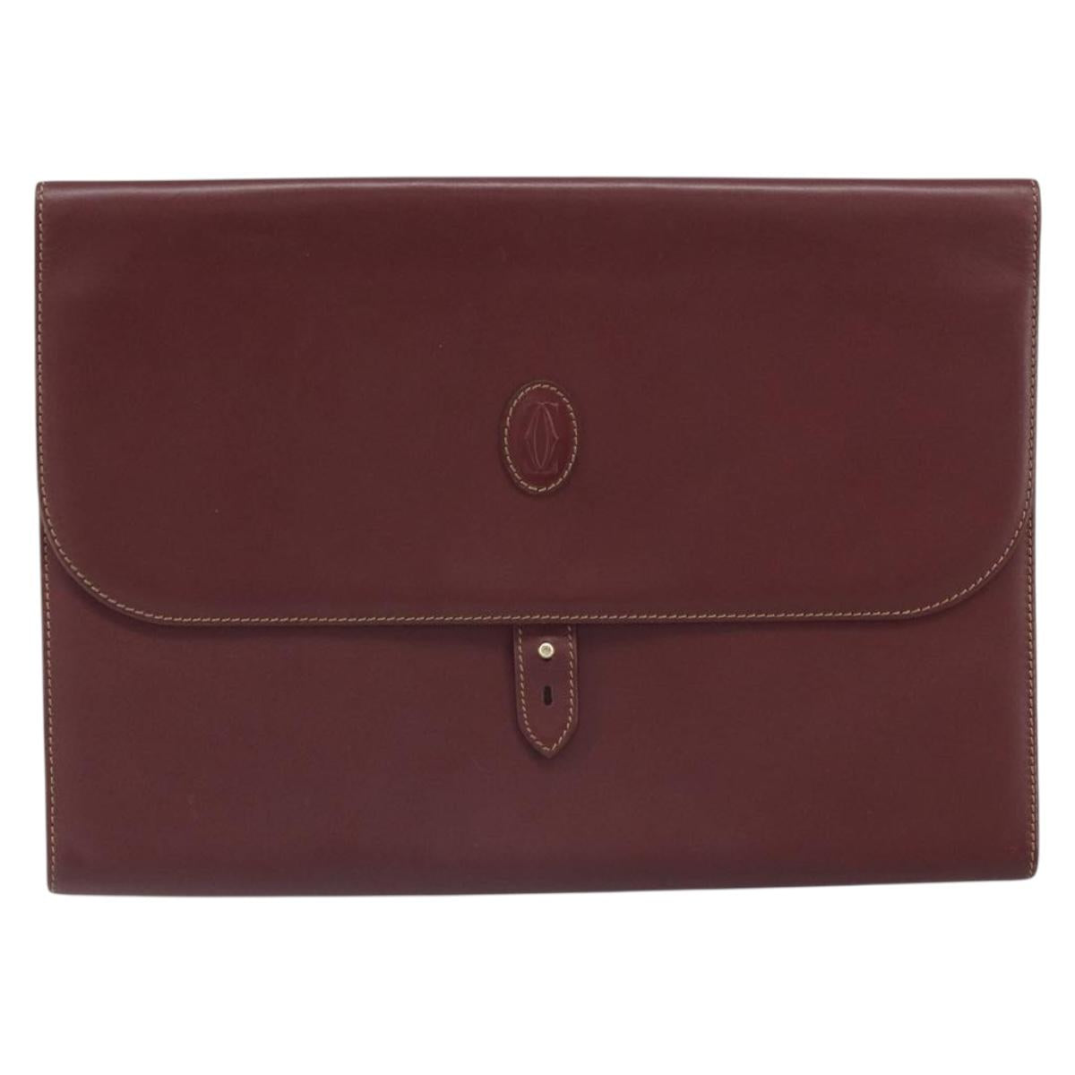 CARTIER Must Line Clutch Bag Leather Bordeaux Gold Auth 169370