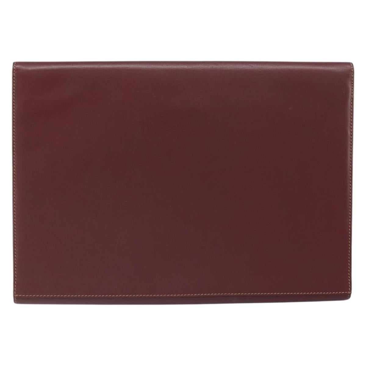 CARTIER Must Line Clutch Bag Leather Bordeaux Gold Auth 169370
