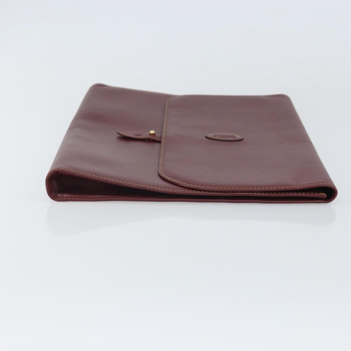 CARTIER Must Line Clutch Bag Leather Bordeaux Gold Auth 169370