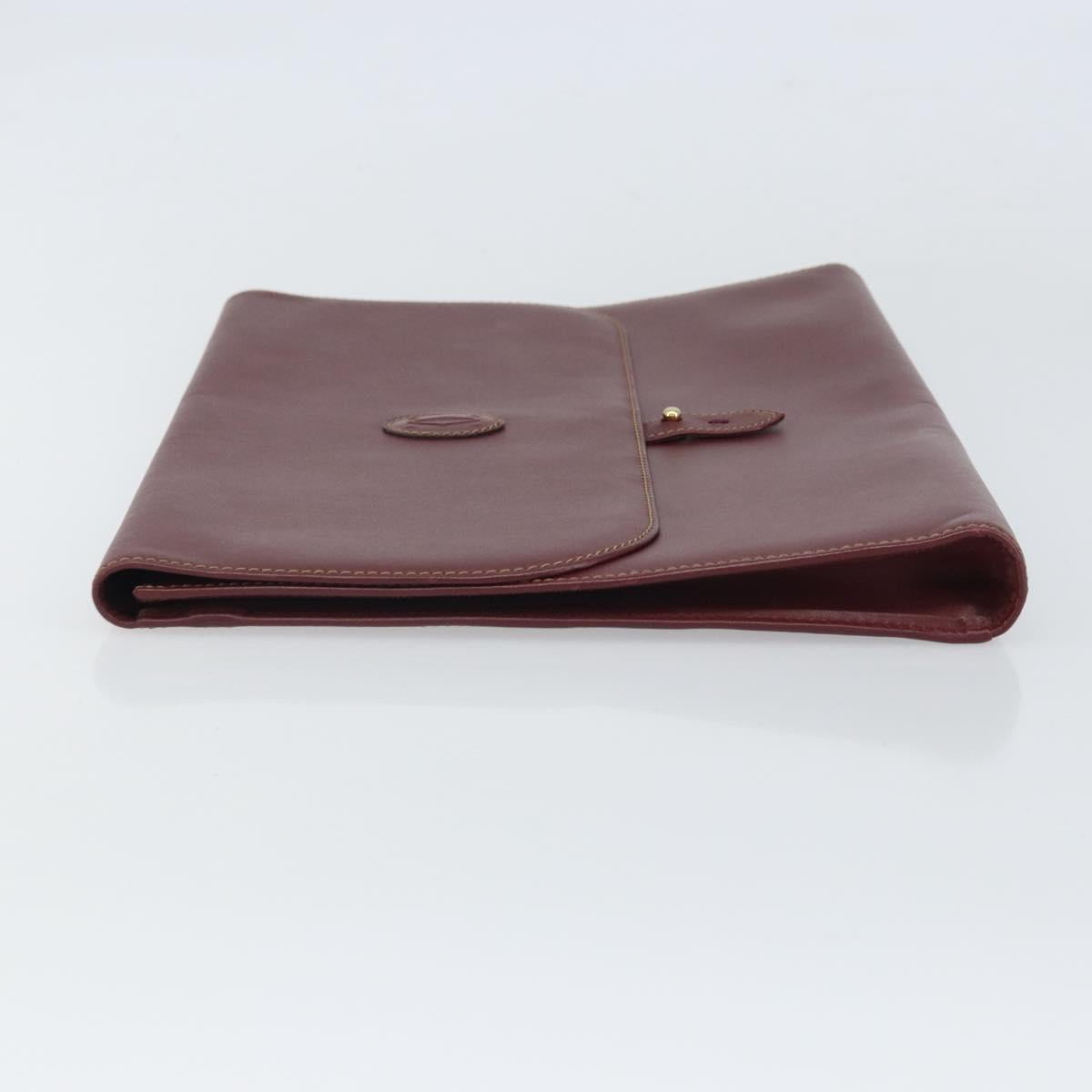 CARTIER Must Line Clutch Bag Leather Bordeaux Gold Auth 169370