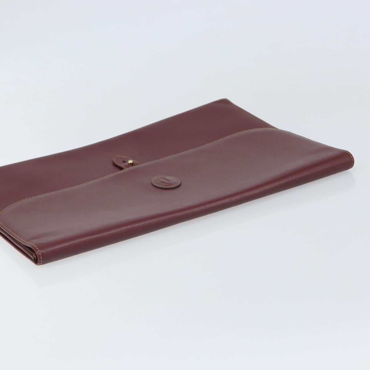 CARTIER Must Line Clutch Bag Leather Bordeaux Gold Auth 169370