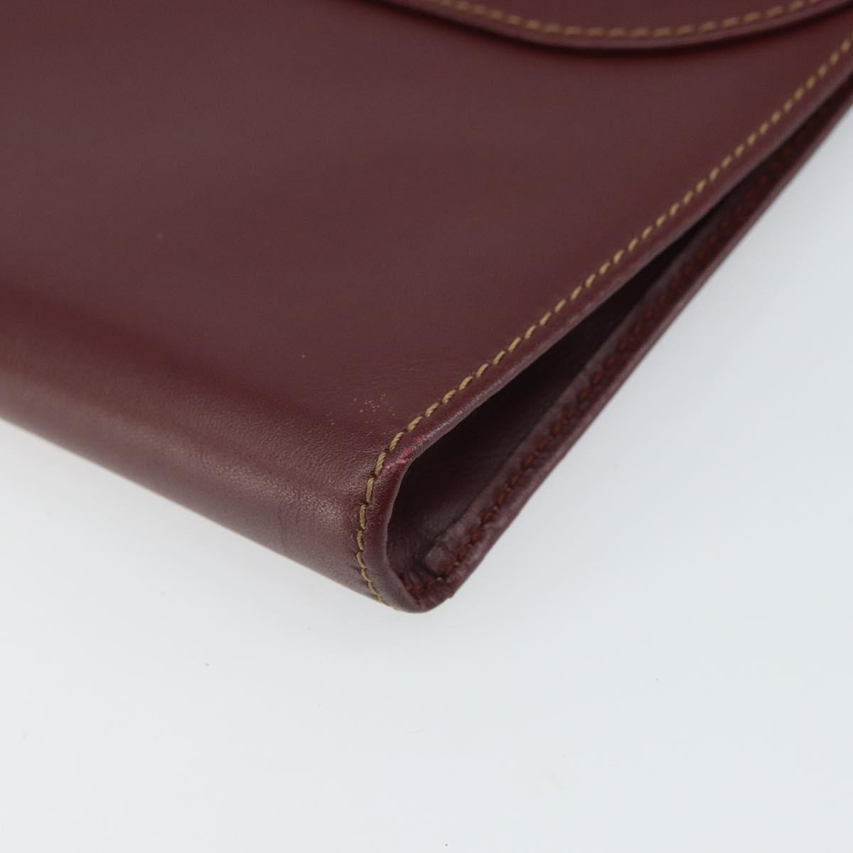CARTIER Must Line Clutch Bag Leather Bordeaux Gold Auth 169370