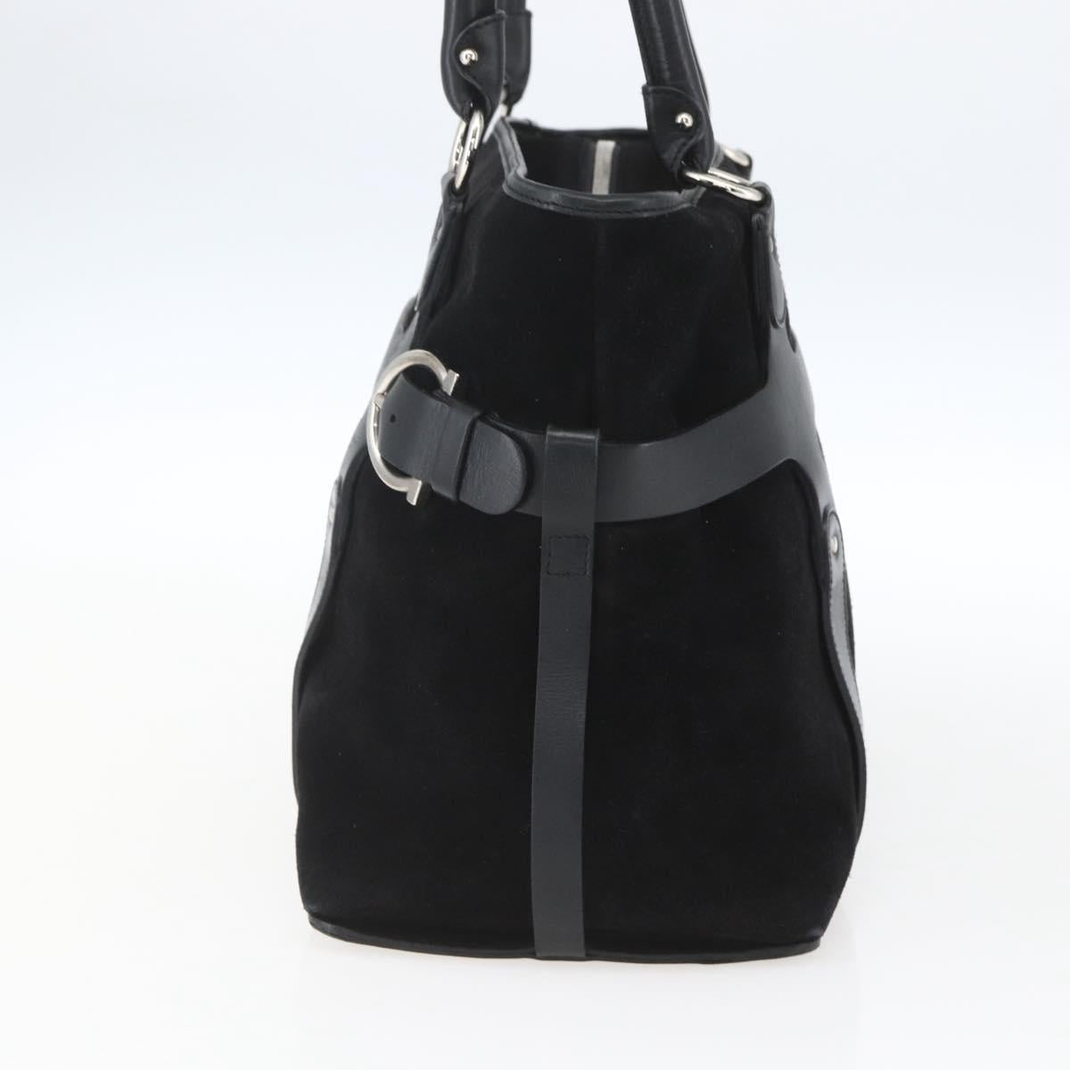 Salvatore Ferragamo Hand Bag Suede Black Silver Auth 169371