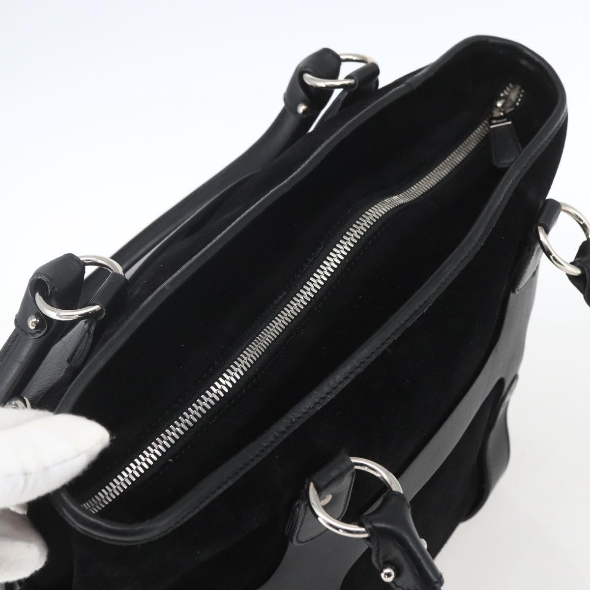 Salvatore Ferragamo Hand Bag Suede Black Silver Auth 169371