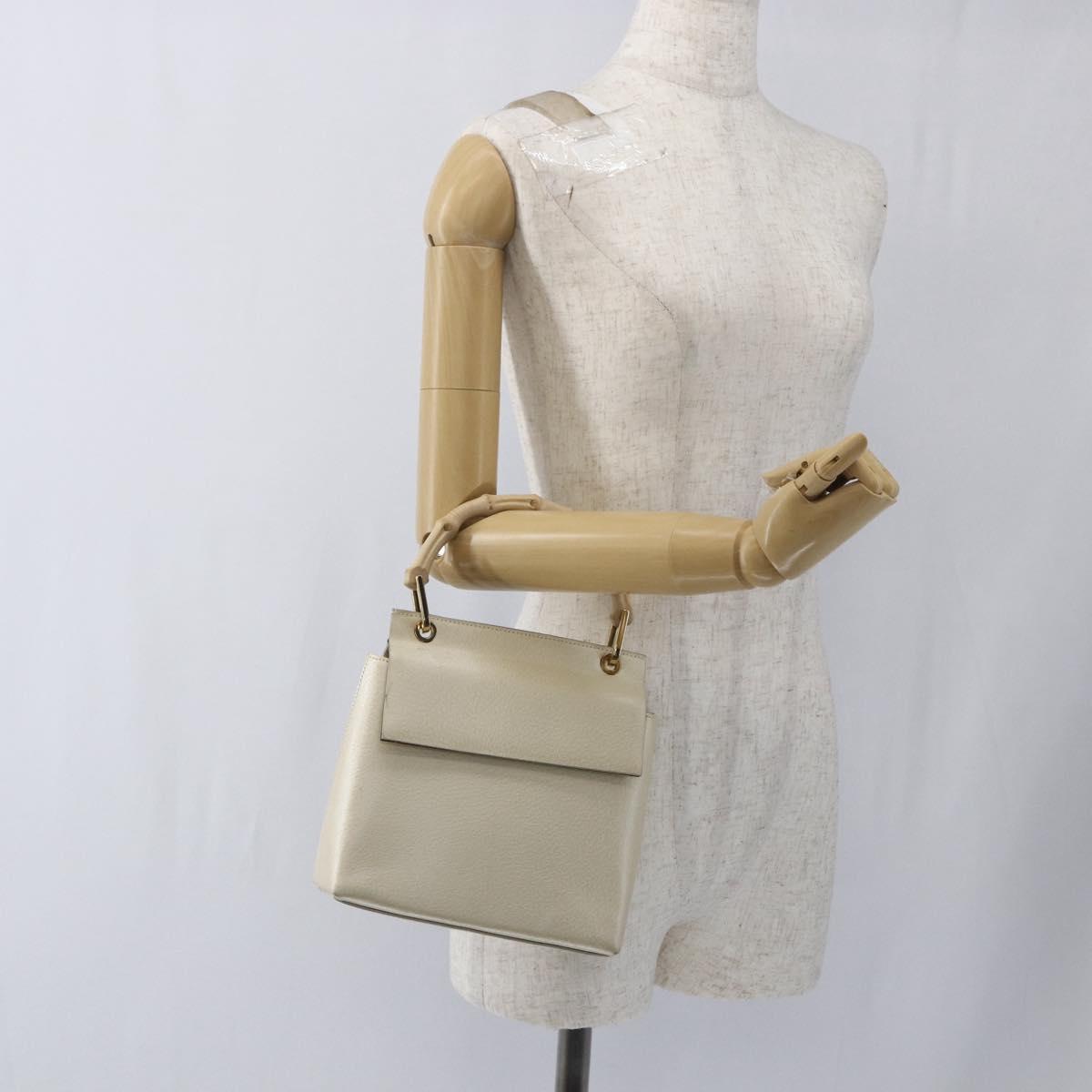 GUCCI Bamboo Hand Bag Leather White Gold 000 1014 1888 Auth 169372