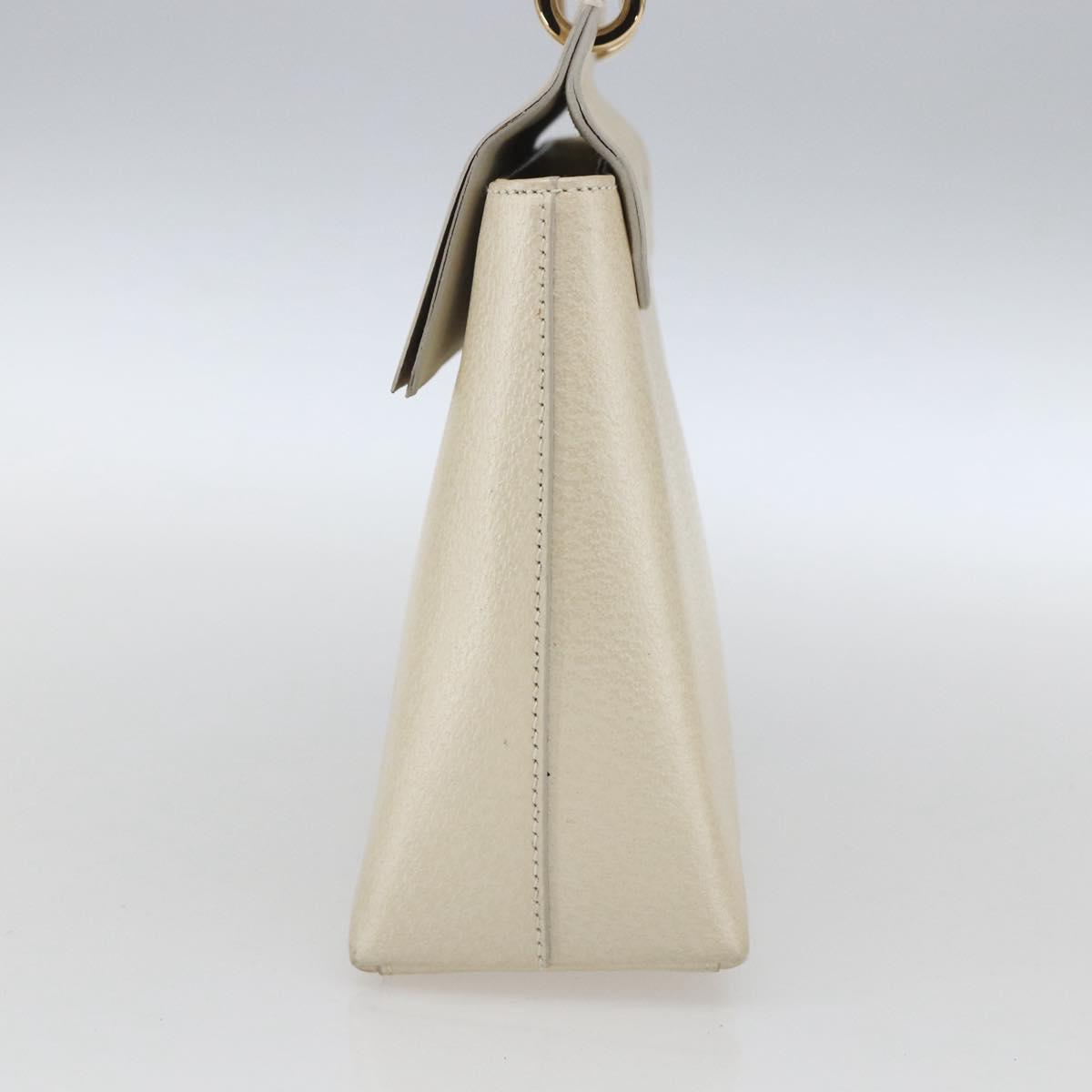 GUCCI Bamboo Hand Bag Leather White Gold 000 1014 1888 Auth 169372