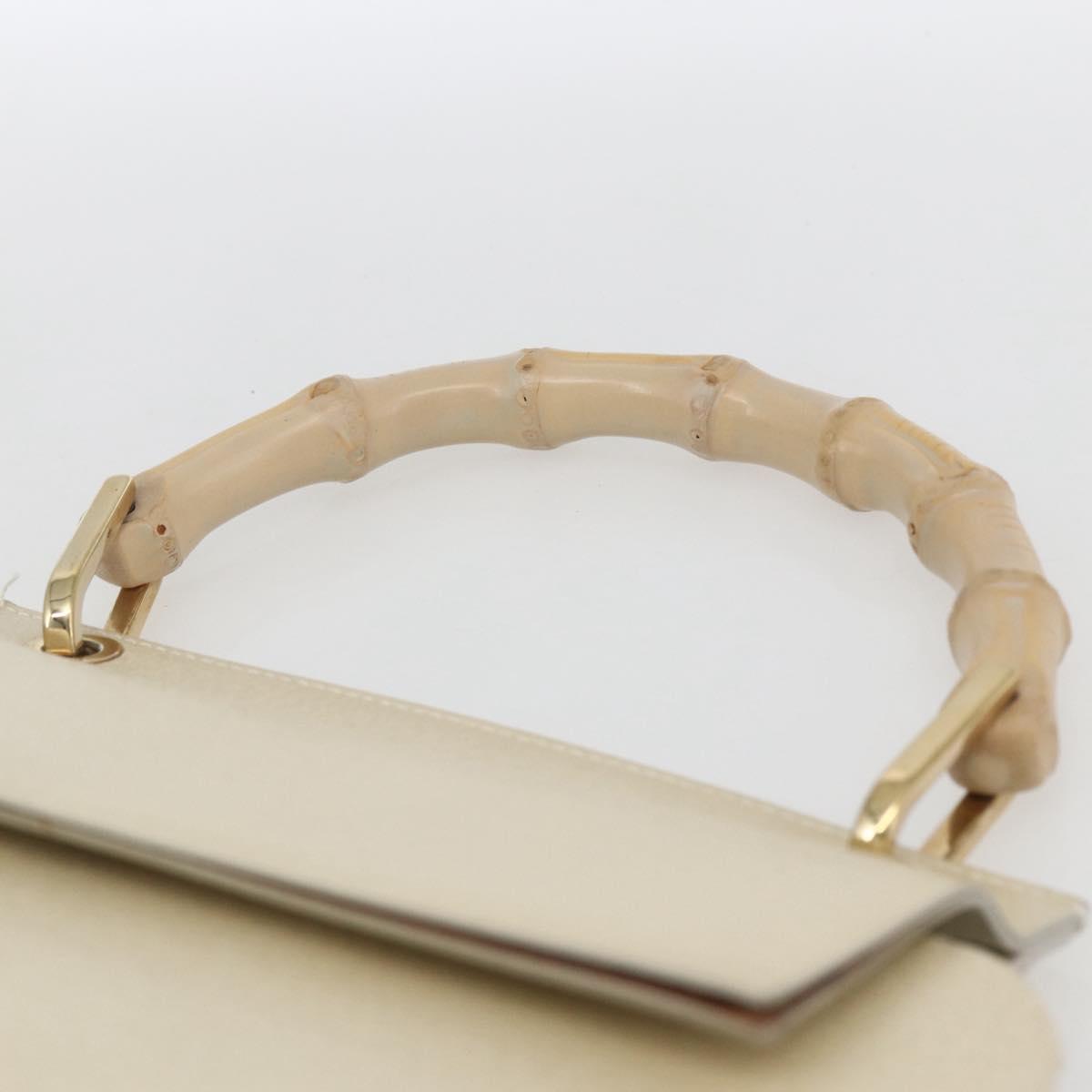GUCCI Bamboo Hand Bag Leather White Gold 000 1014 1888 Auth 169372