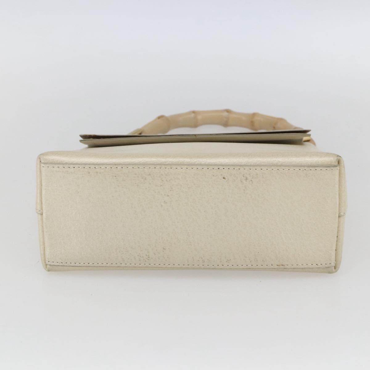GUCCI Bamboo Hand Bag Leather White Gold 000 1014 1888 Auth 169372