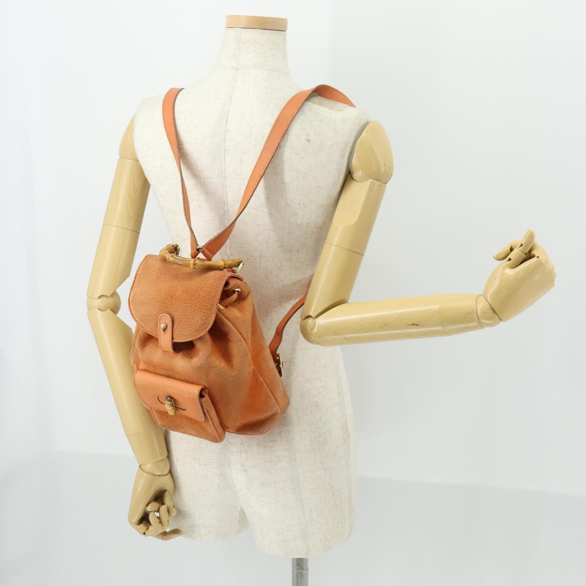 GUCCI Bamboo Backpack Suede Orange Gold Auth 169373