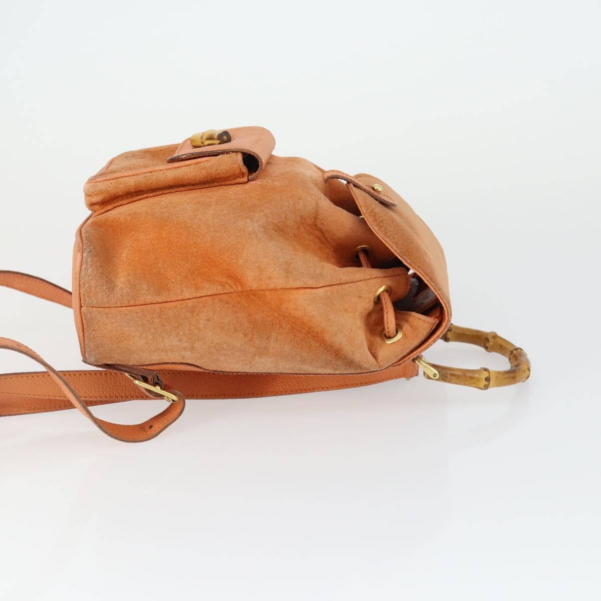 GUCCI Bamboo Backpack Suede Orange Gold Auth 169373