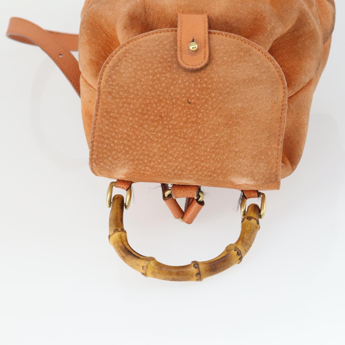 GUCCI Bamboo Backpack Suede Orange Gold Auth 169373