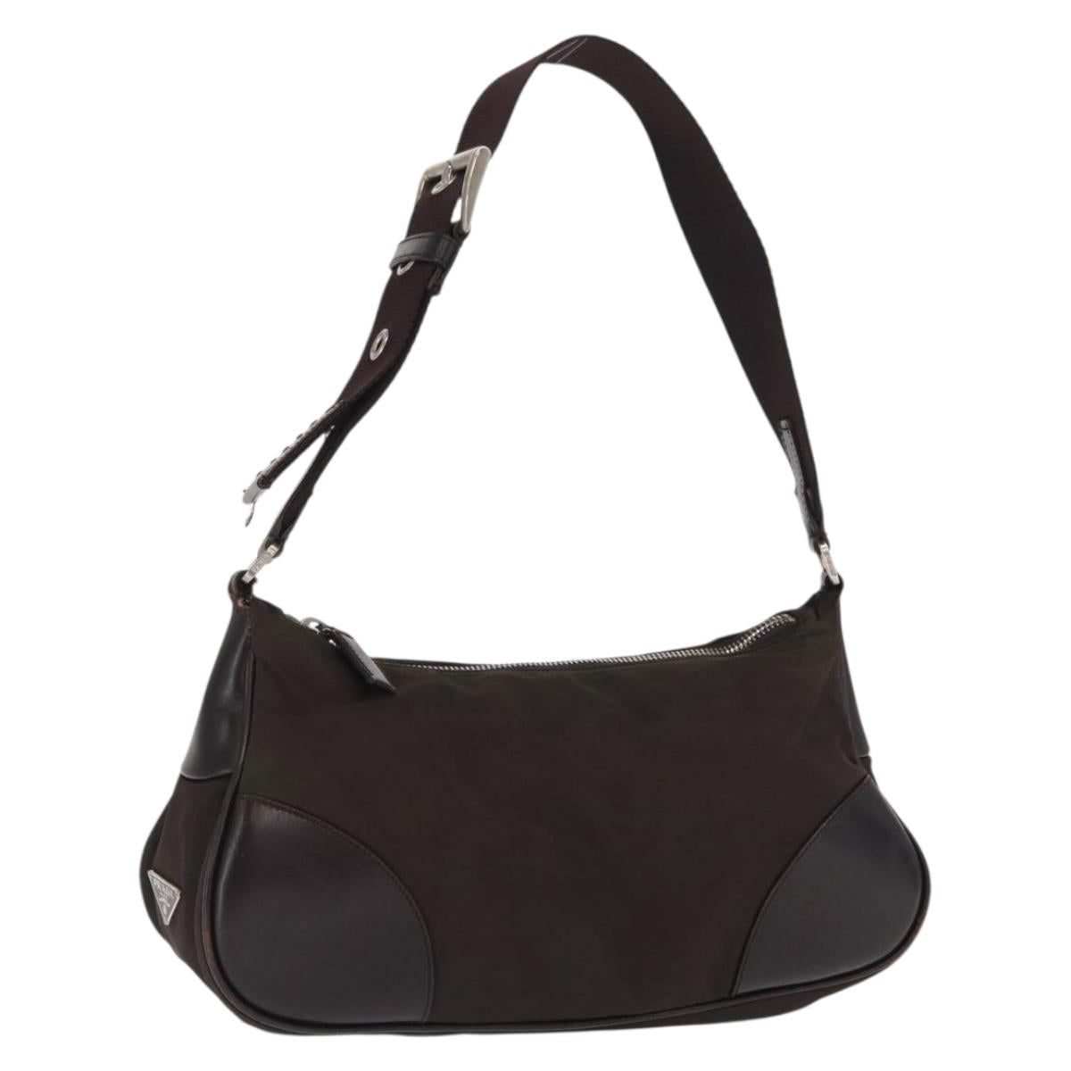 PRADA Shoulder Bag Nylon Khaki Silver Auth 169376