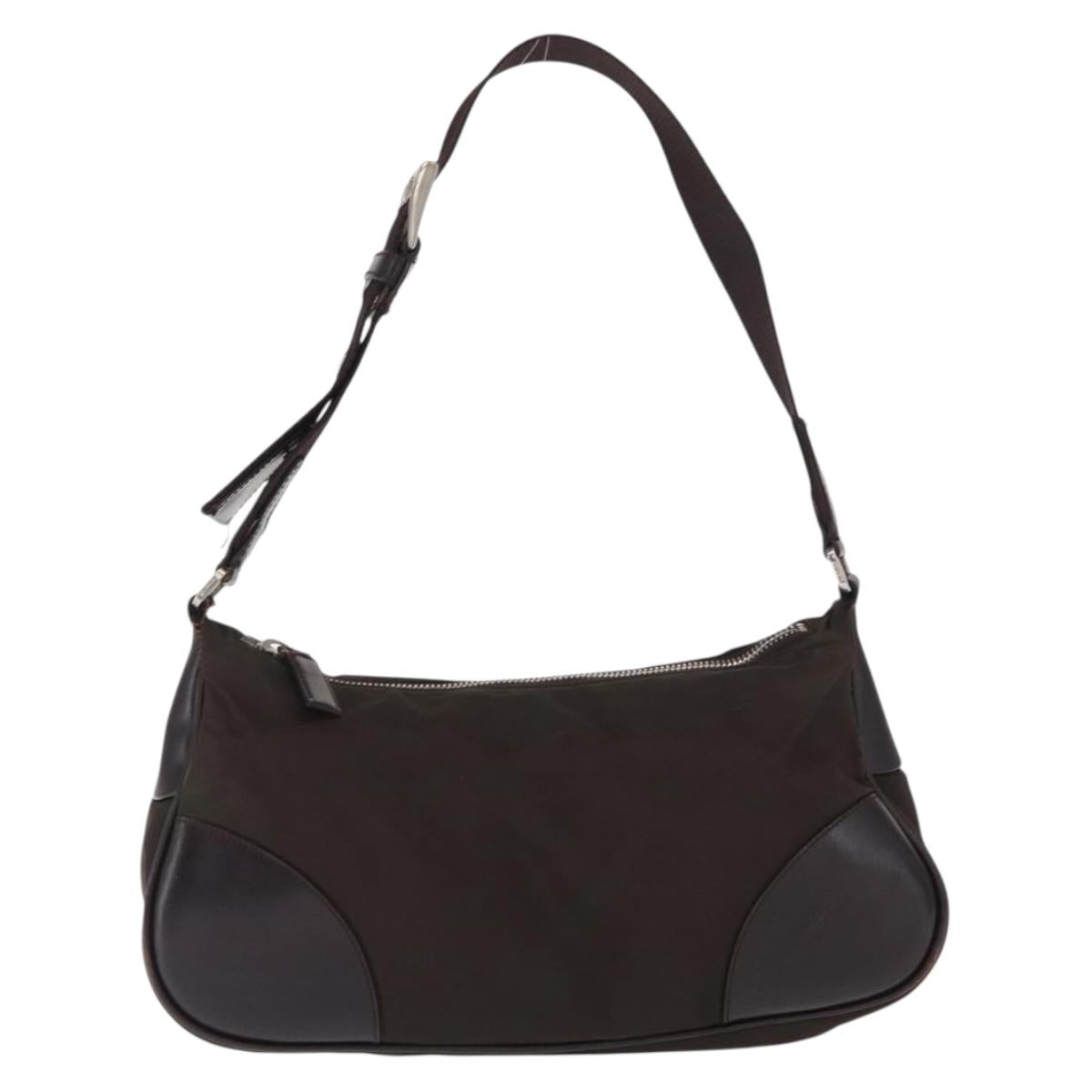PRADA Shoulder Bag Nylon Khaki Silver Auth 169376