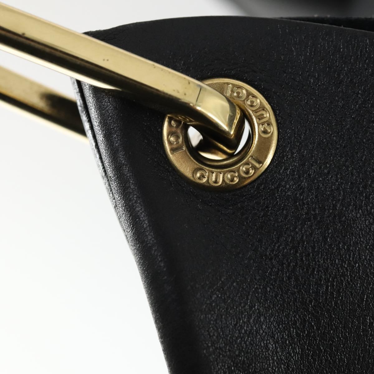 GUCCI Bamboo Shoulder Bag Leather Black Gold 001 2113 1880 Auth 169379