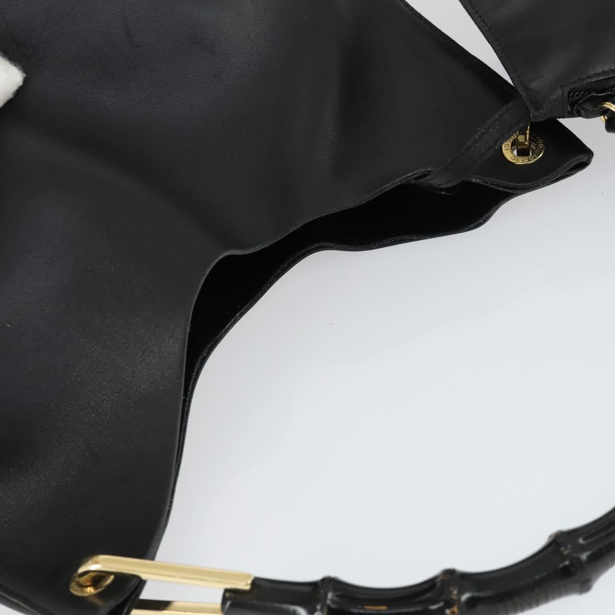 GUCCI Bamboo Shoulder Bag Leather Black Gold 001 2113 1880 Auth 169379