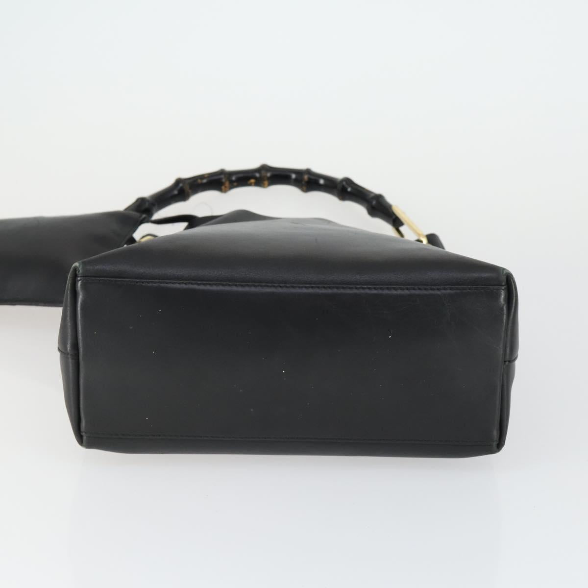 GUCCI Bamboo Shoulder Bag Leather Black Gold 001 2113 1880 Auth 169379
