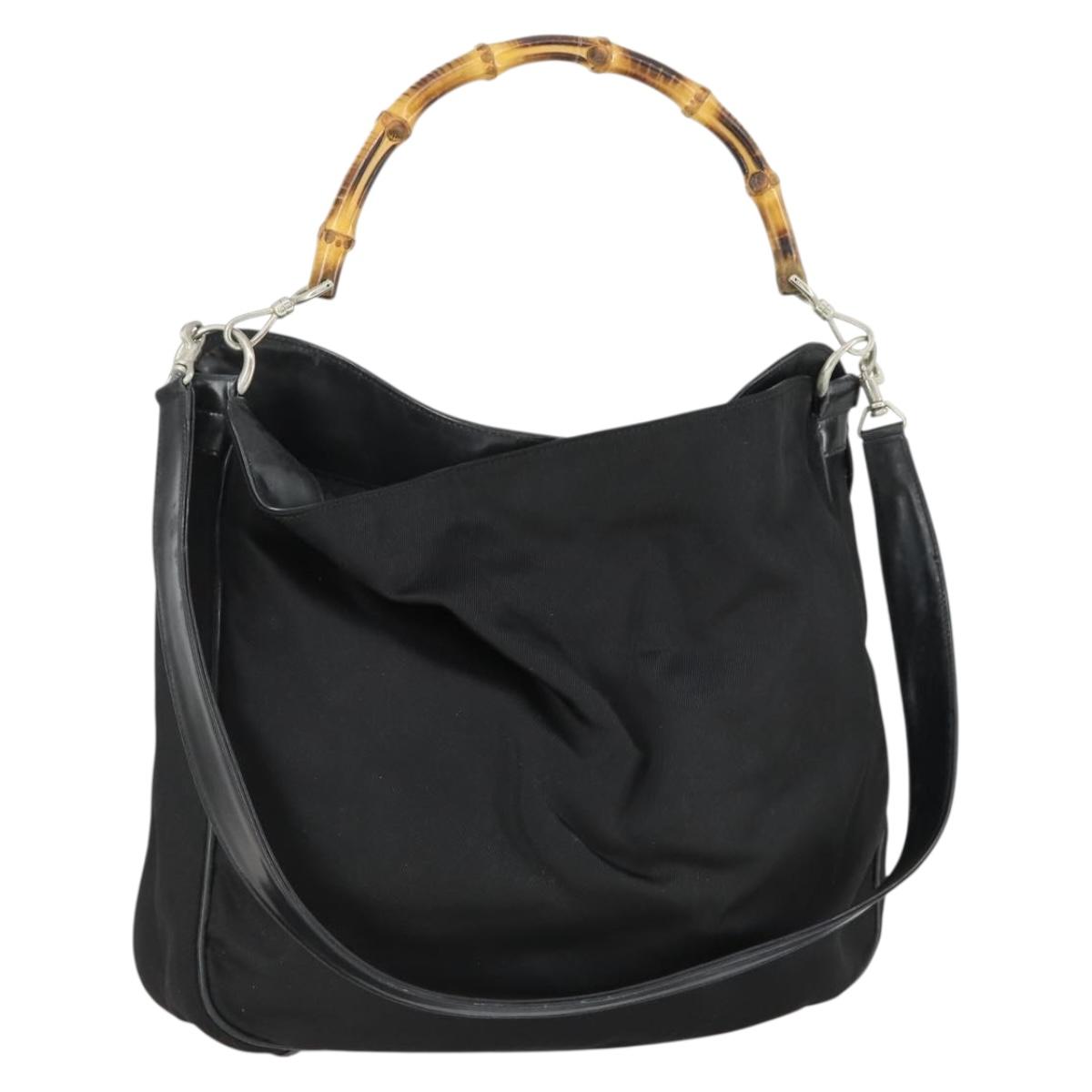 GUCCI Bamboo Hand Bag Nylon 2way Brown Silver 001 1781 1577 Auth 169380