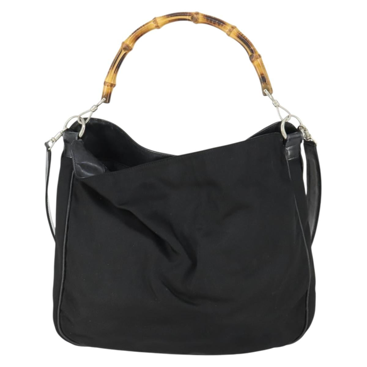 GUCCI Bamboo Hand Bag Nylon 2way Brown Silver 001 1781 1577 Auth 169380