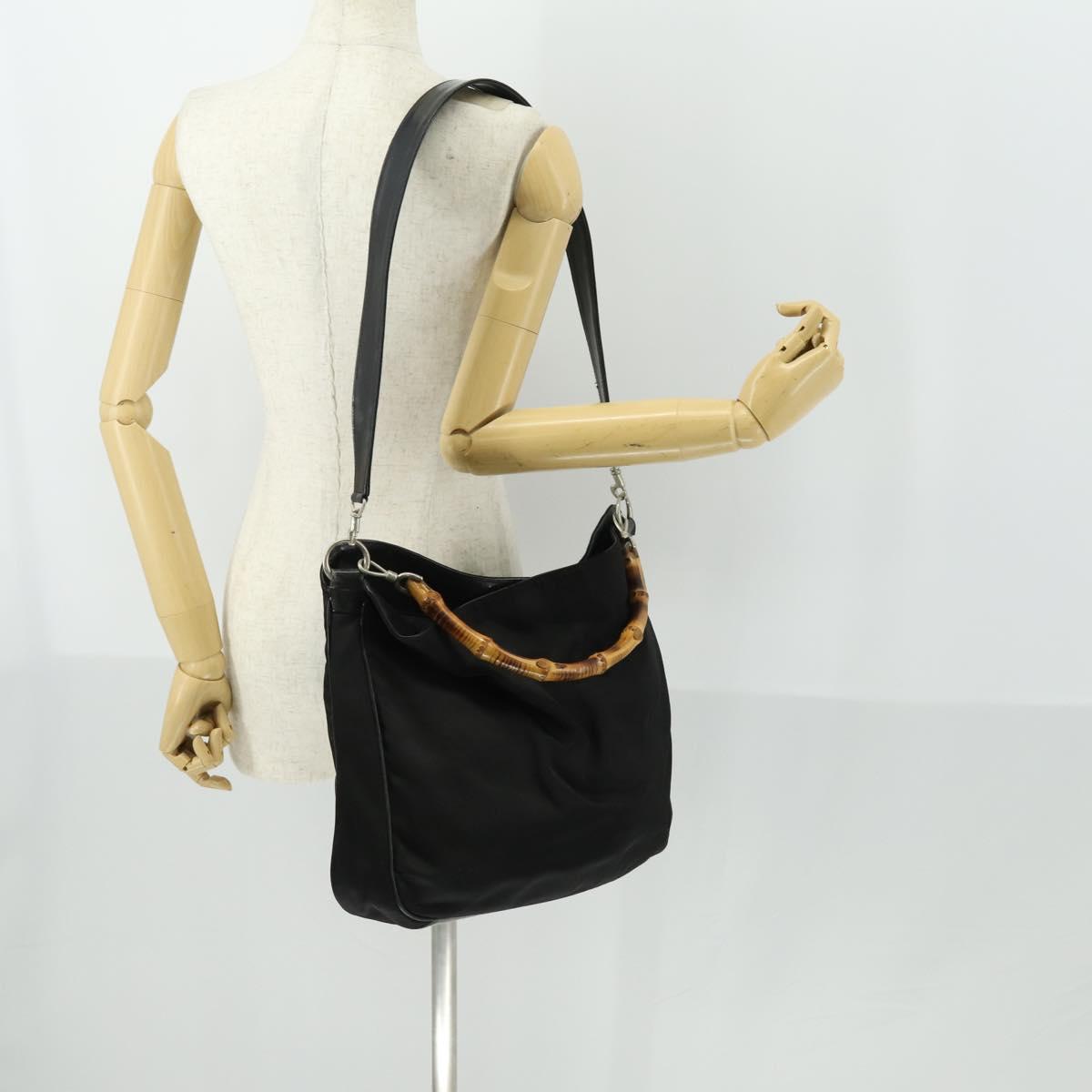 GUCCI Bamboo Hand Bag Nylon 2way Brown Silver 001 1781 1577 Auth 169380