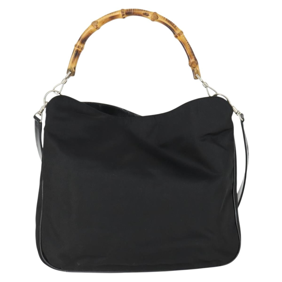 GUCCI Bamboo Hand Bag Nylon 2way Brown Silver 001 1781 1577 Auth 169380