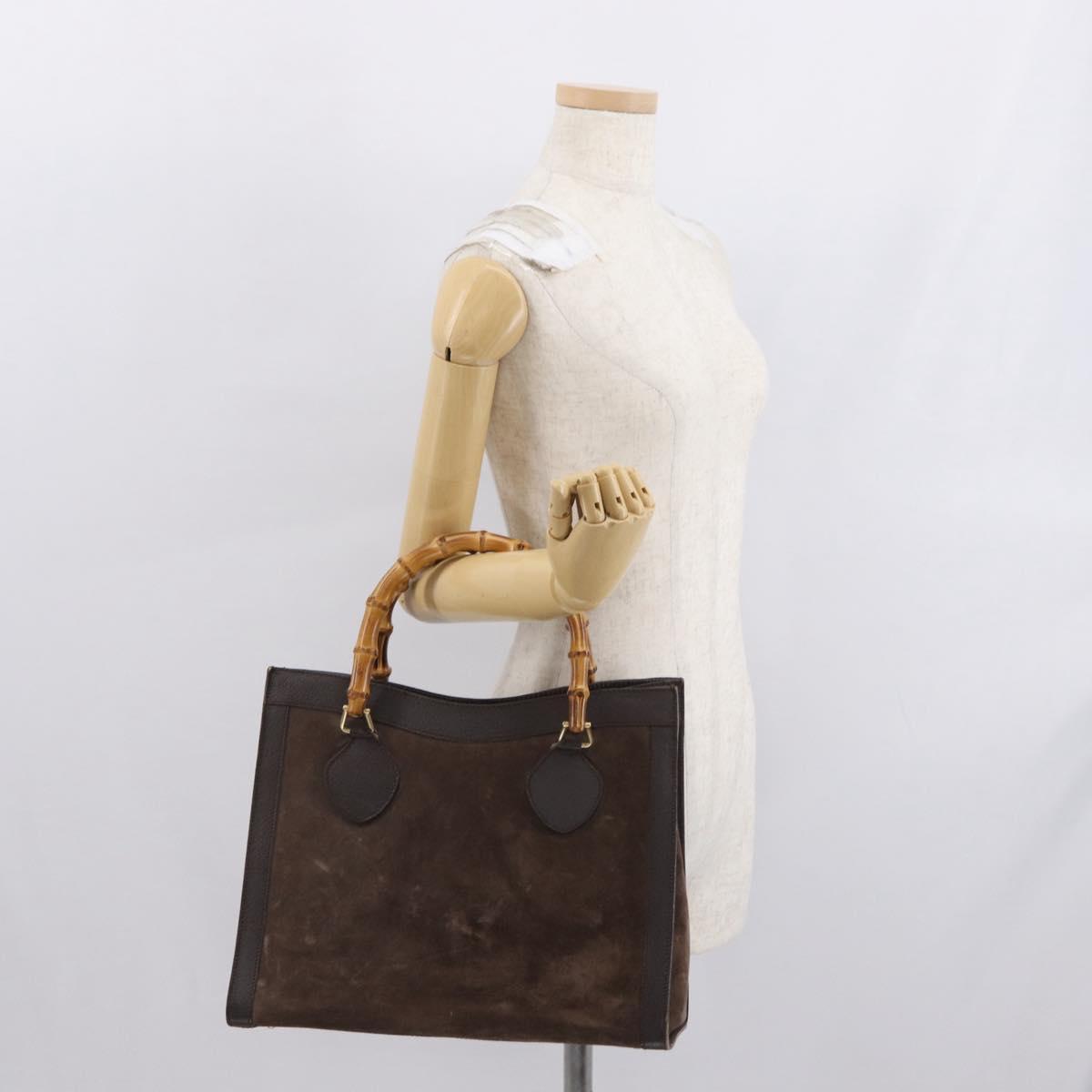 GUCCI Bamboo Hand Bag Suede Brown Gold 002 1095 0260 Auth 169383