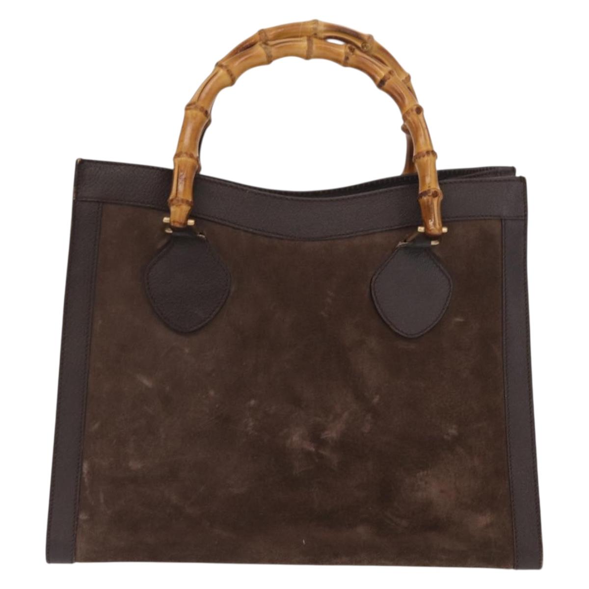 GUCCI Bamboo Hand Bag Suede Brown Gold 002 1095 0260 Auth 169383