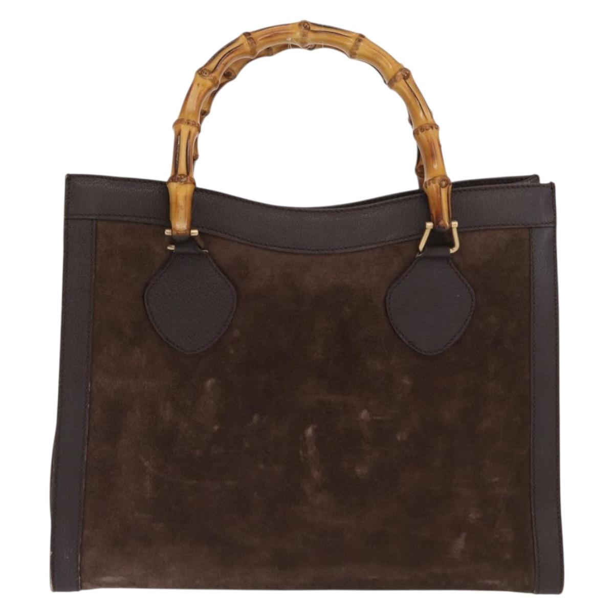 GUCCI Bamboo Hand Bag Suede Brown Gold 002 1095 0260 Auth 169383