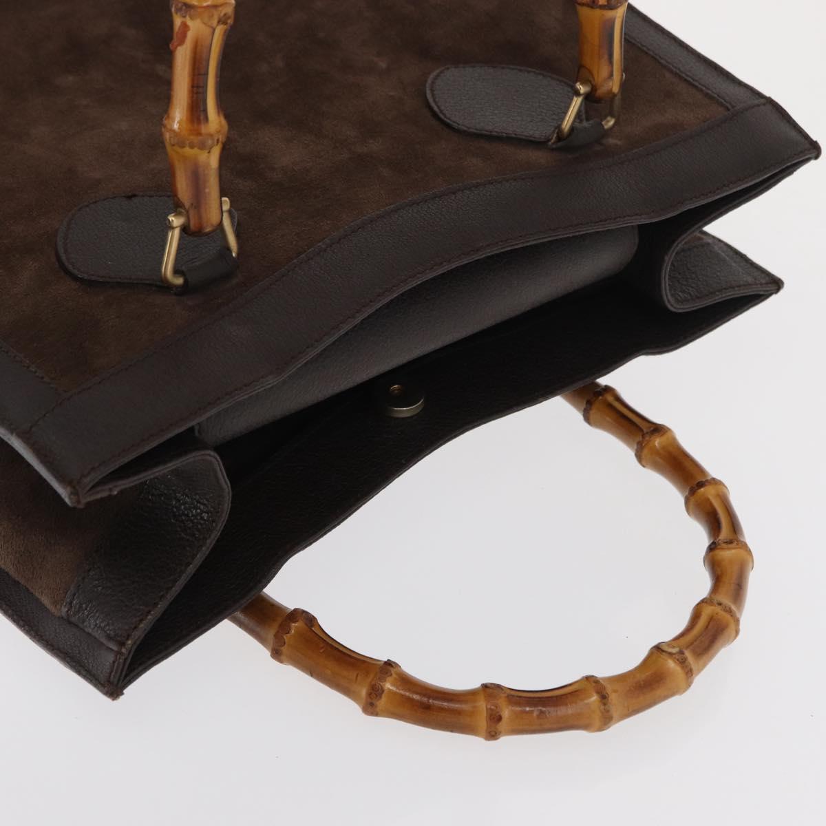 GUCCI Bamboo Hand Bag Suede Brown Gold 002 1095 0260 Auth 169383
