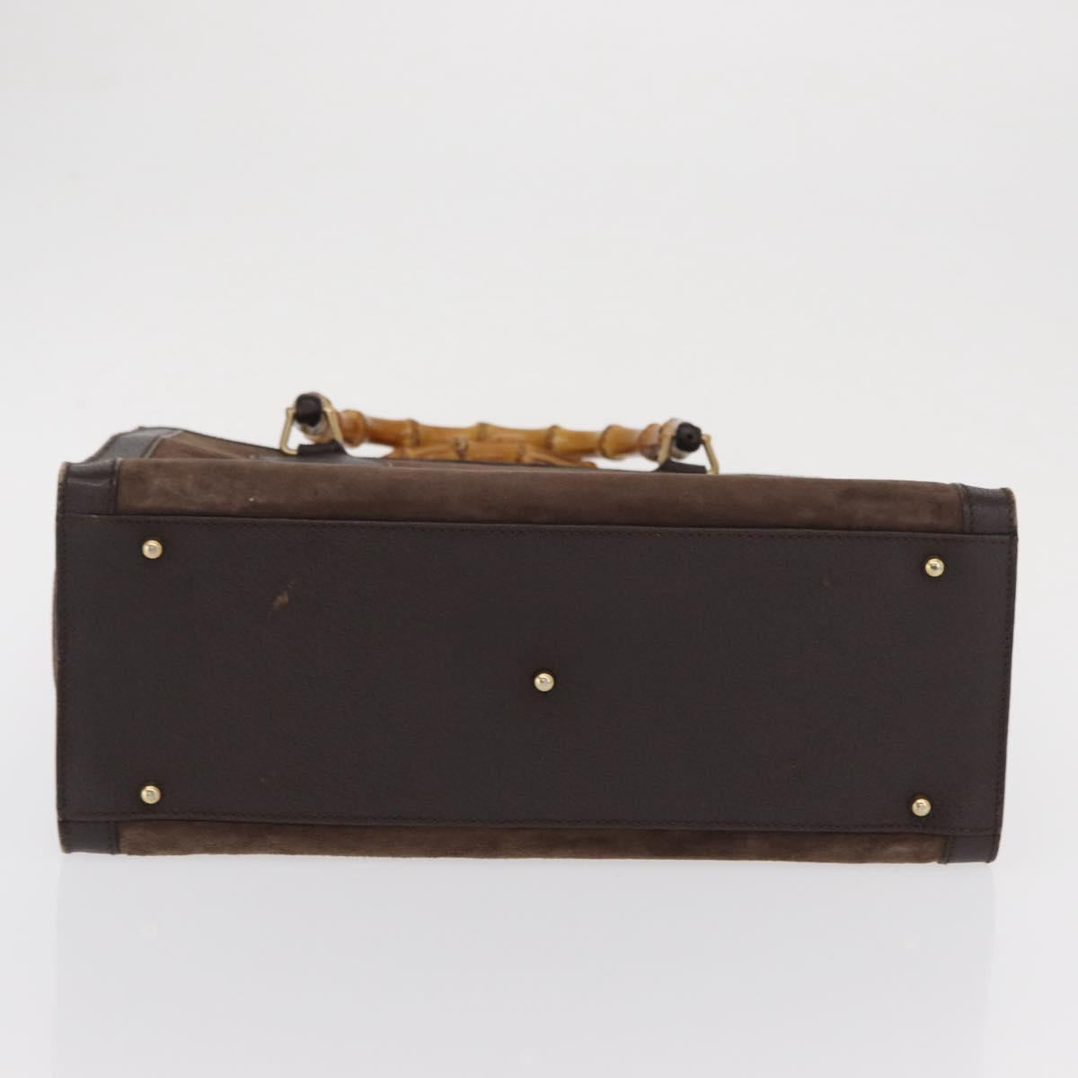 GUCCI Bamboo Hand Bag Suede Brown Gold 002 1095 0260 Auth 169383
