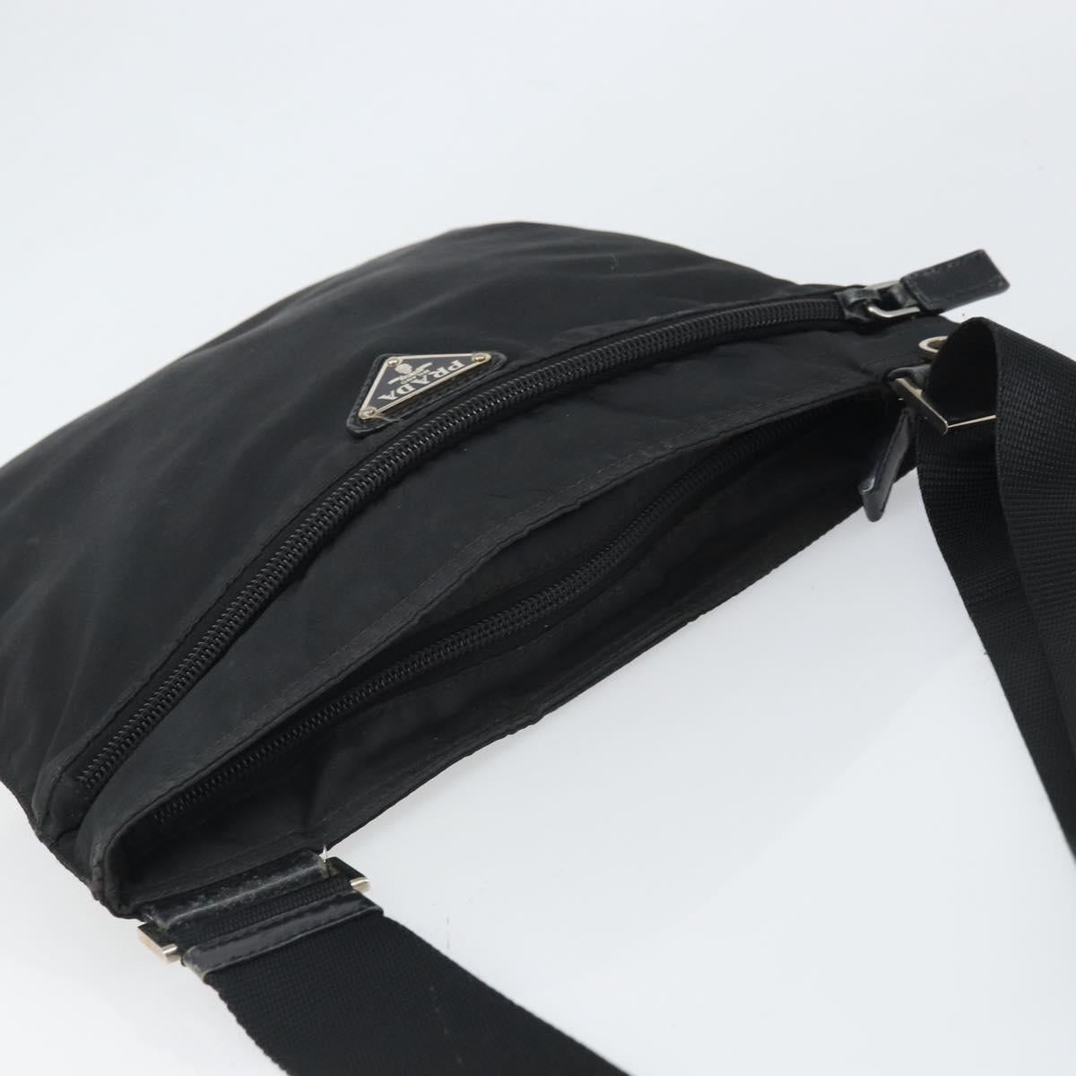 PRADA Shoulder Bag Nylon Black Silver Auth 169384