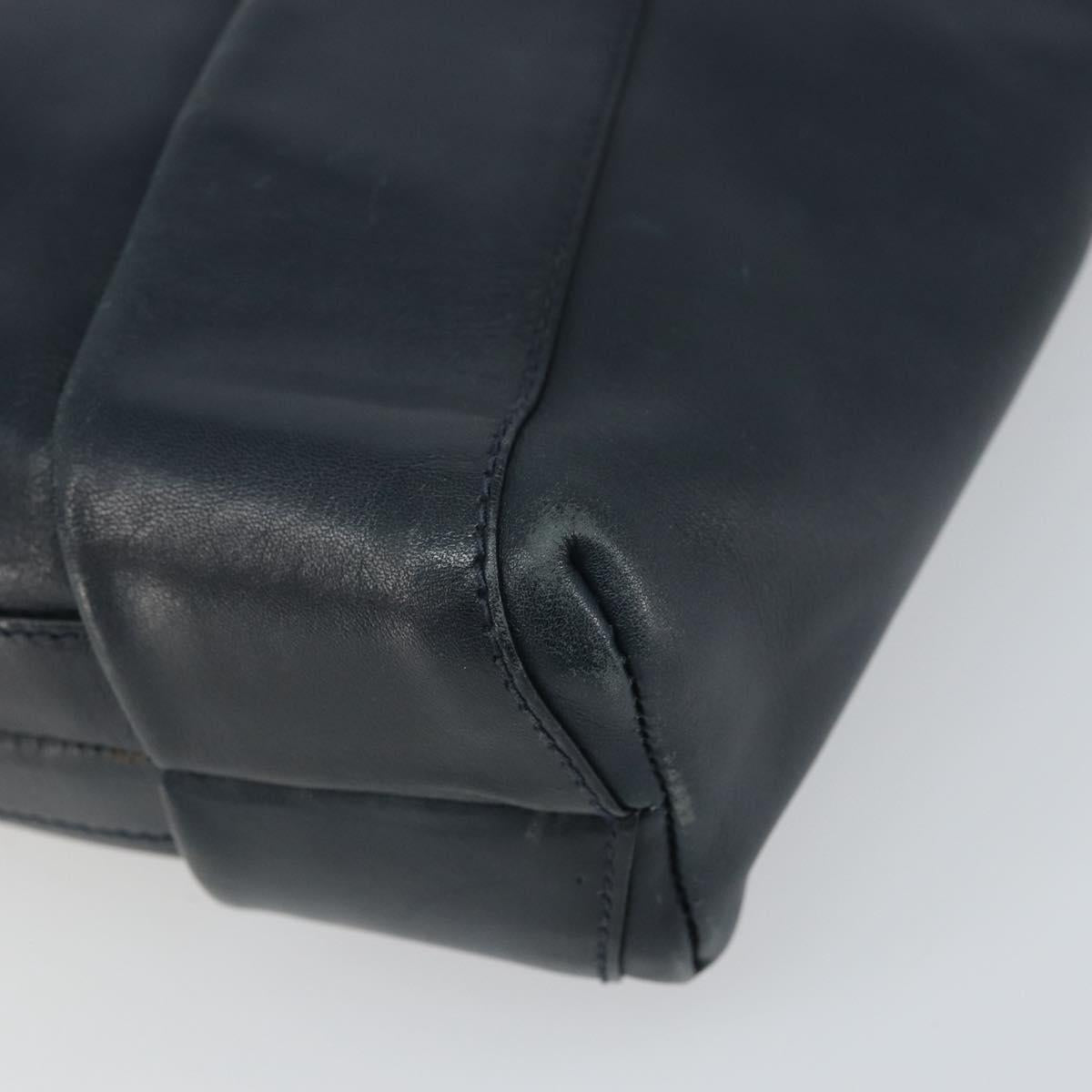 GUCCI Bamboo Clutch Bag Leather Navy Gold Auth 169388