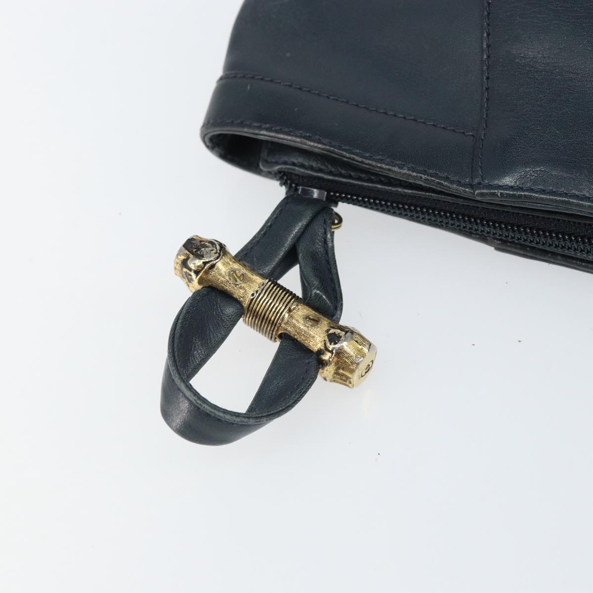 GUCCI Bamboo Clutch Bag Leather Navy Gold Auth 169388