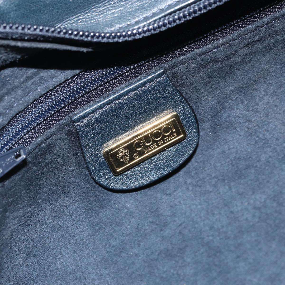 GUCCI Bamboo Clutch Bag Leather Navy Gold Auth 169388