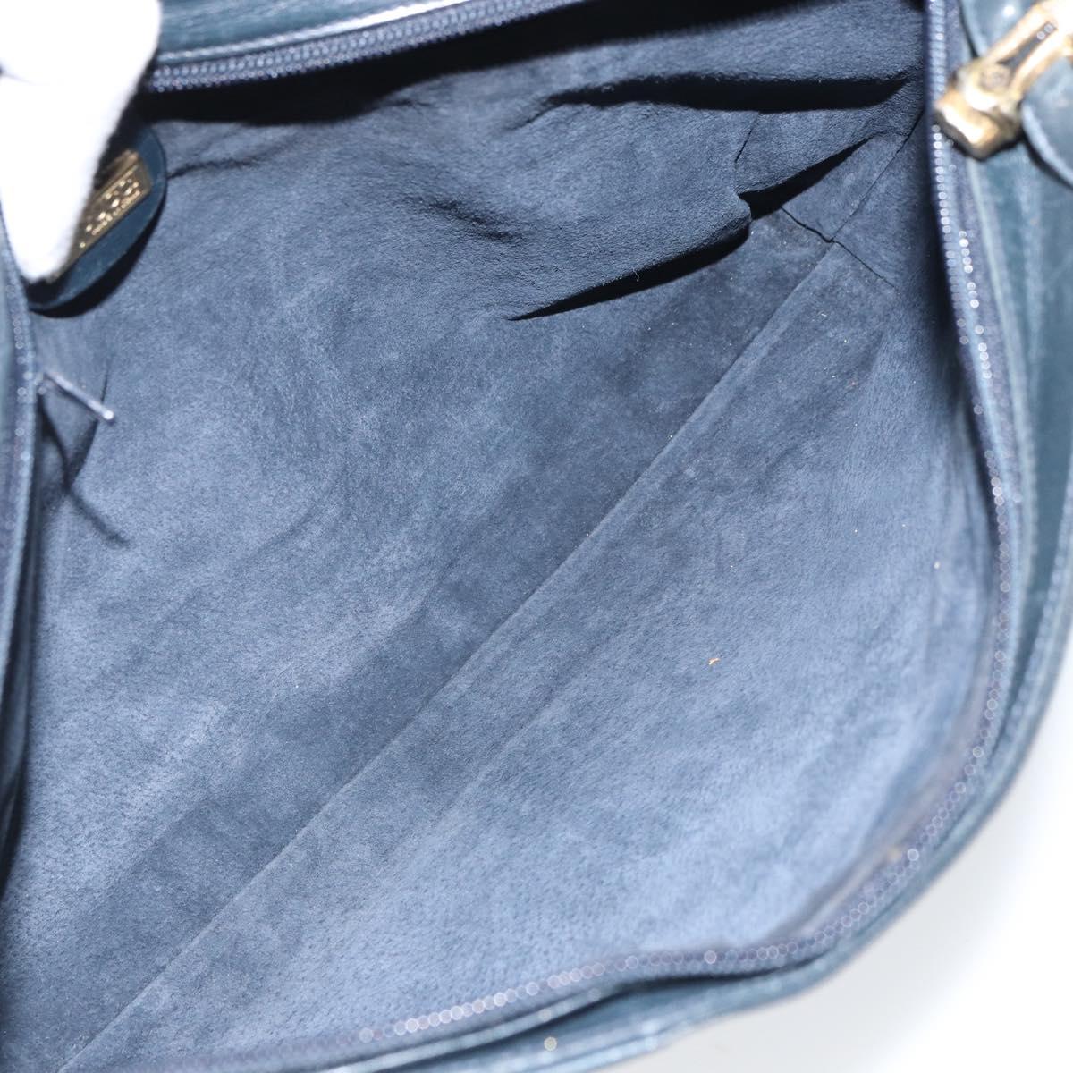 GUCCI Bamboo Clutch Bag Leather Navy Gold Auth 169388