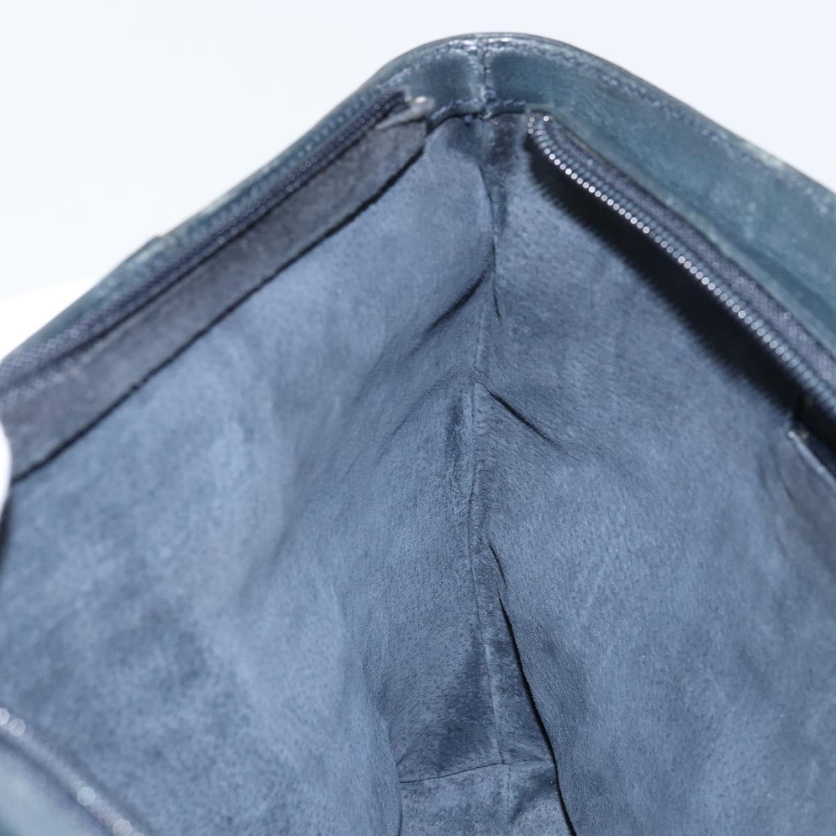 GUCCI Bamboo Clutch Bag Leather Navy Gold Auth 169388