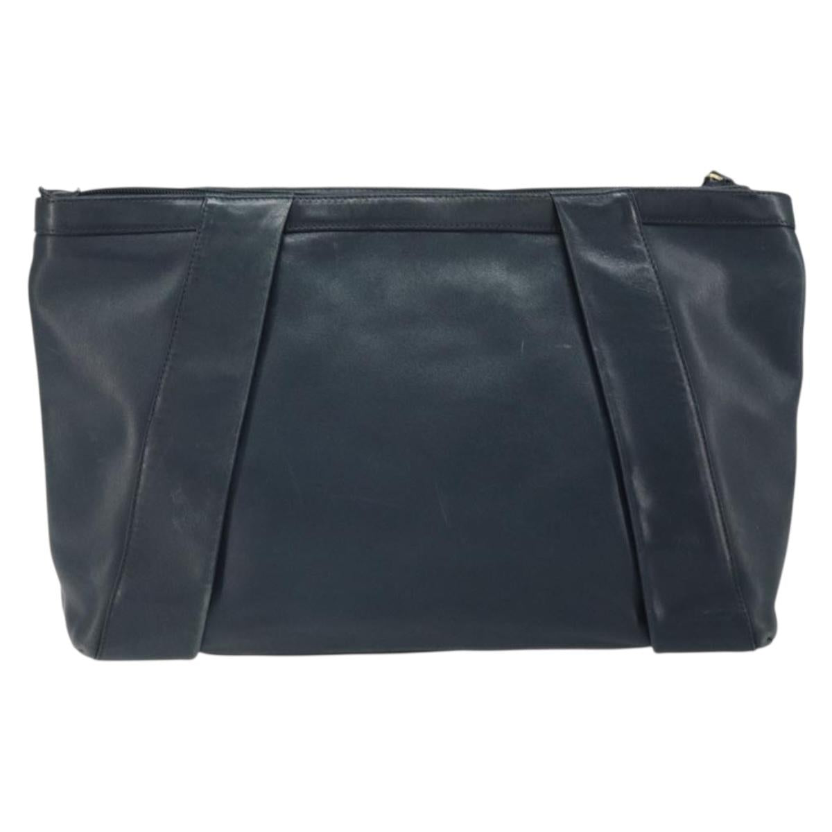 GUCCI Bamboo Clutch Bag Leather Navy Gold Auth 169388