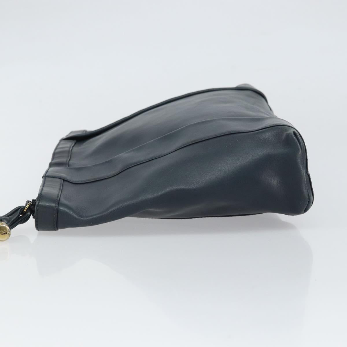 GUCCI Bamboo Clutch Bag Leather Navy Gold Auth 169388