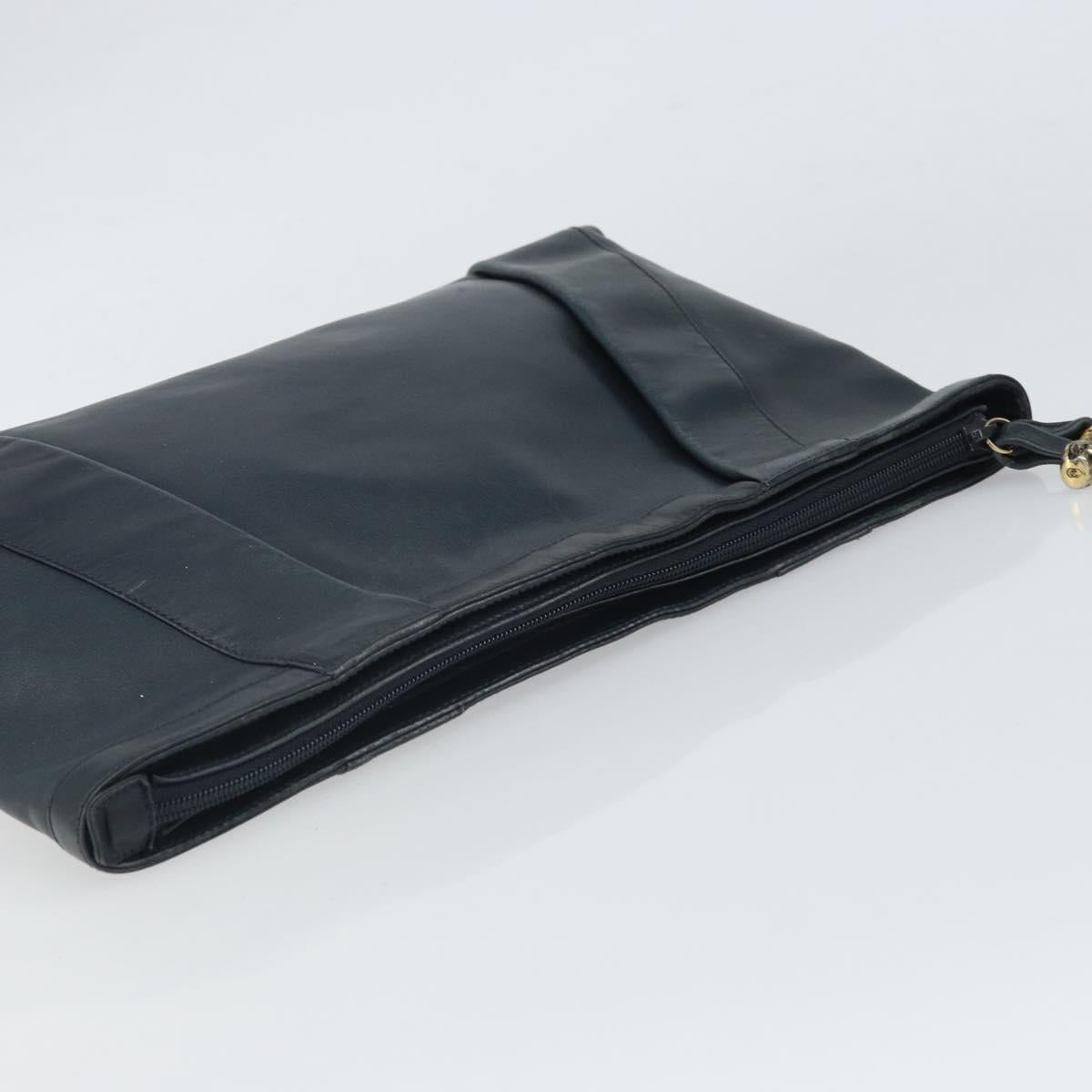 GUCCI Bamboo Clutch Bag Leather Navy Gold Auth 169388