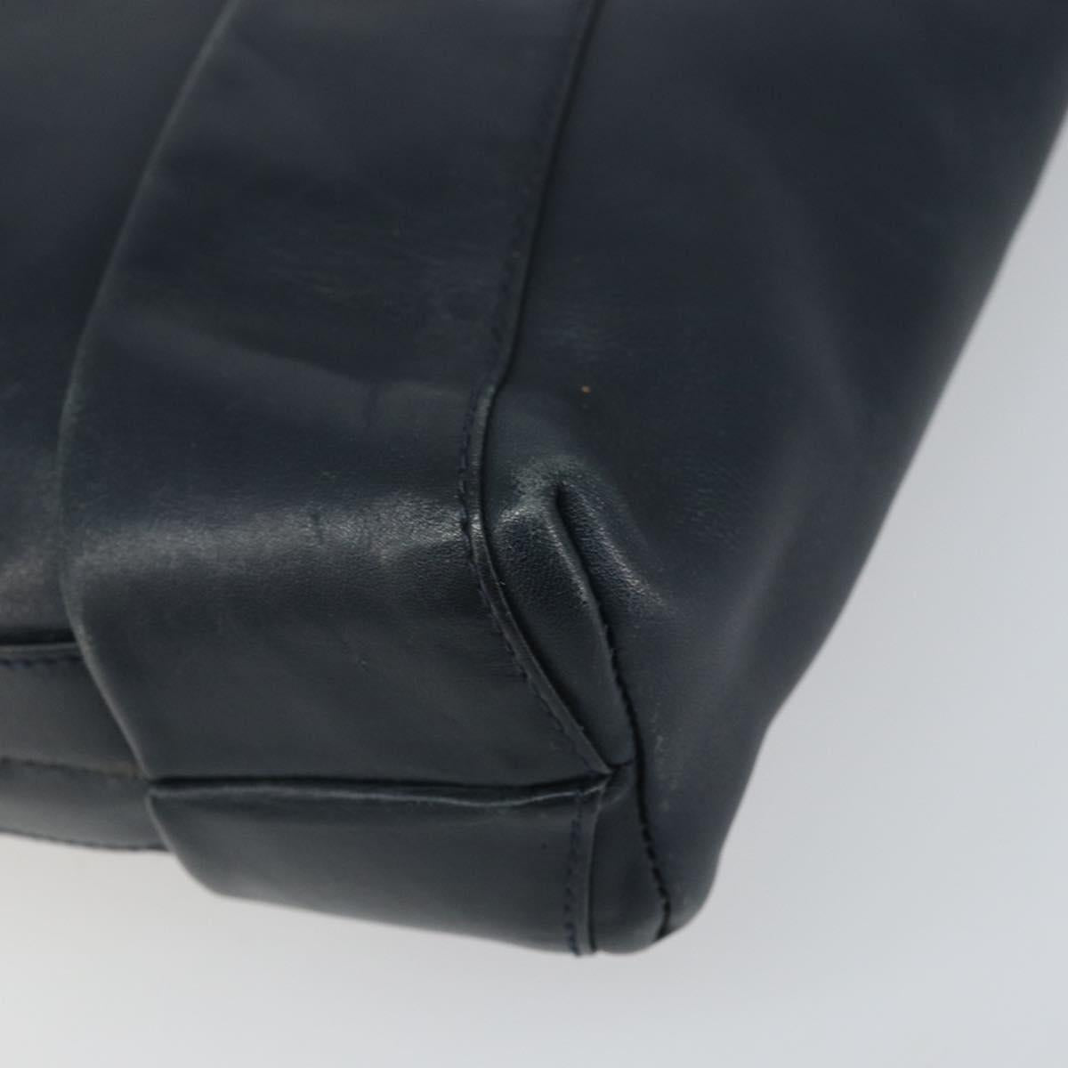 GUCCI Bamboo Clutch Bag Leather Navy Gold Auth 169388