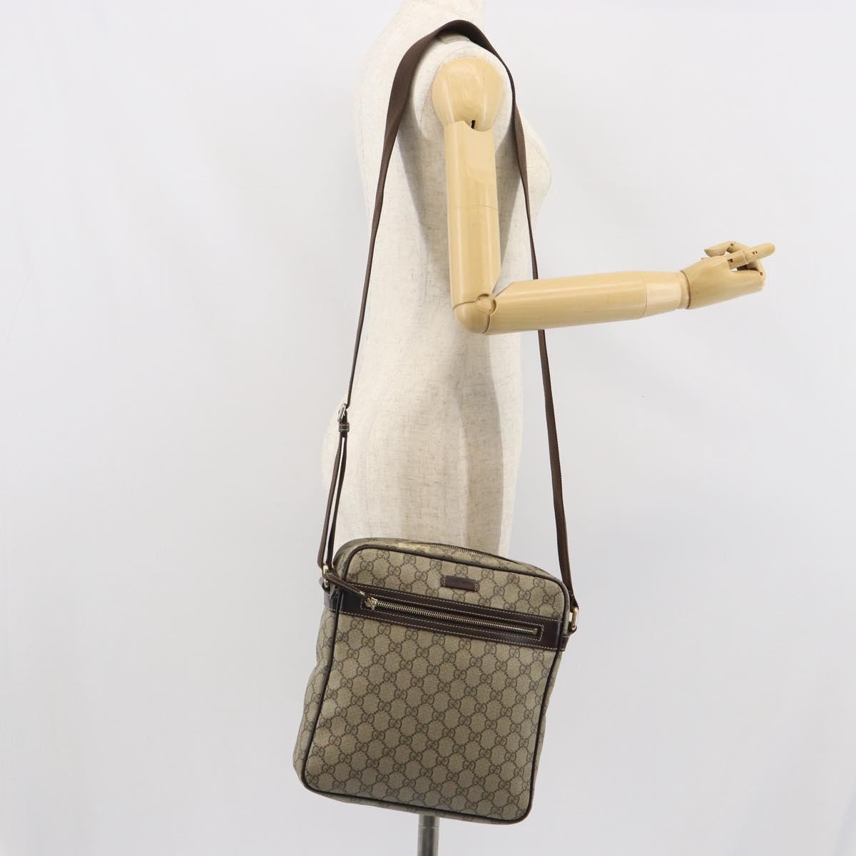 GUCCI GG Supreme Shoulder Bag PVC Beige Gold 201448 Auth 169391