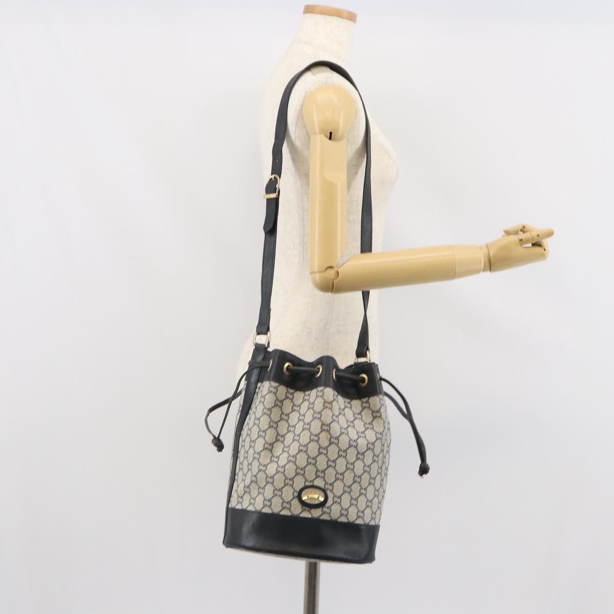 GUCCI GG Plus Supreme purse Shoulder Bag PVC Navy Gold Auth 169393