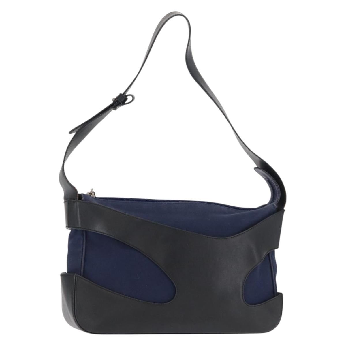 Salvatore Ferragamo Shoulder Bag Canvas Navy Gold Auth 169396