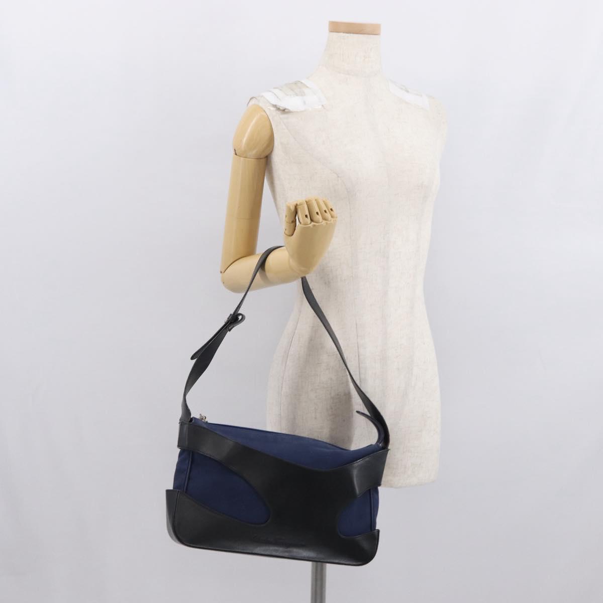 Salvatore Ferragamo Shoulder Bag Canvas Navy Gold Auth 169396