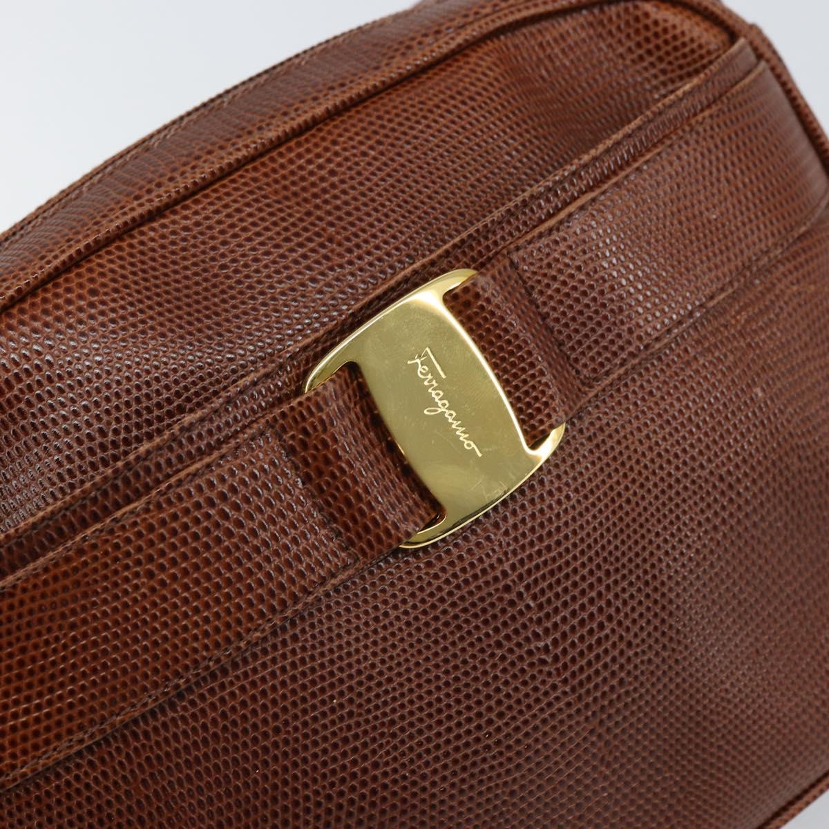 Salvatore Ferragamo Vala Shoulder Bag Leather Brown Gold Auth 169397